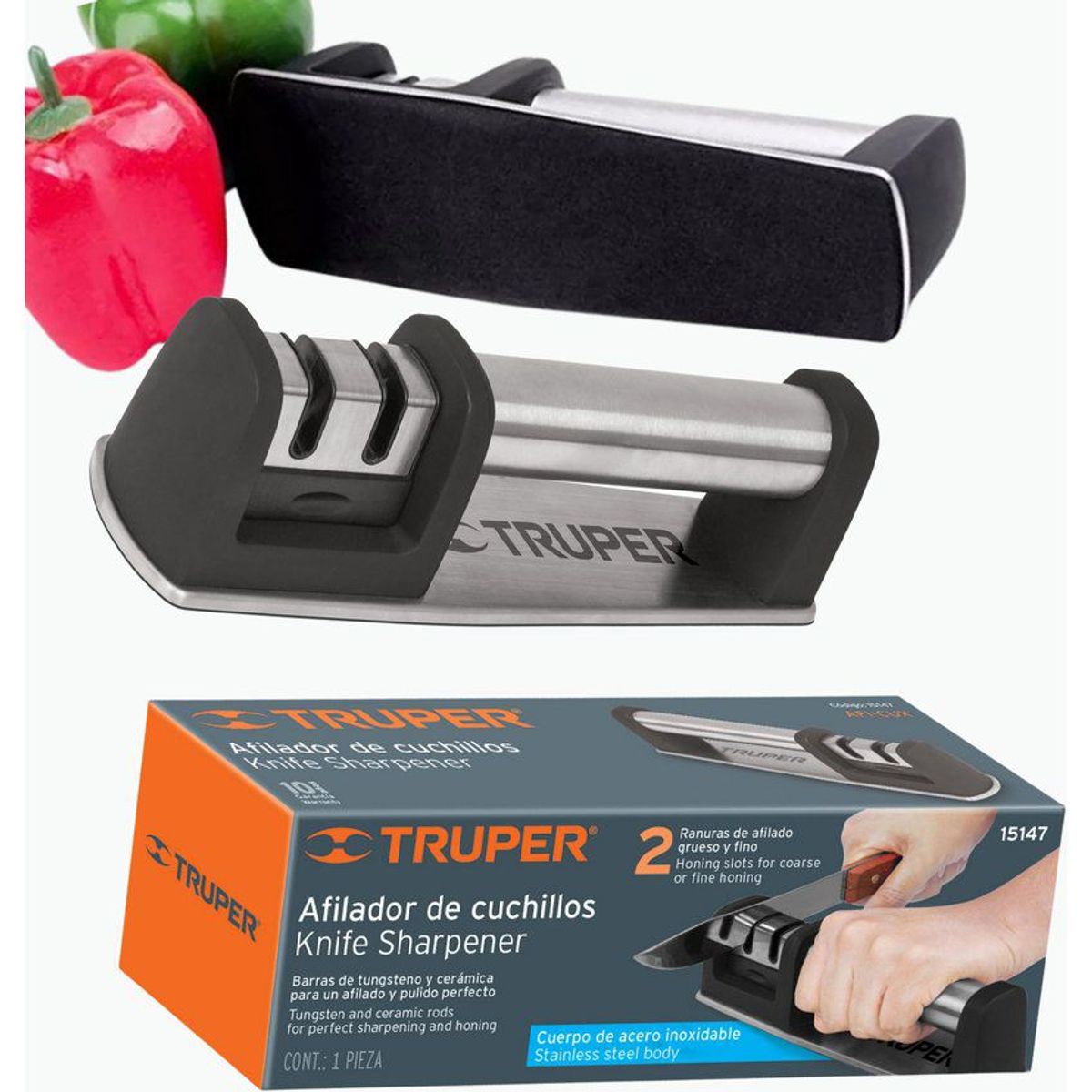 TRUPER - Afilador de cuchillo de cocina acero inoxidable truper