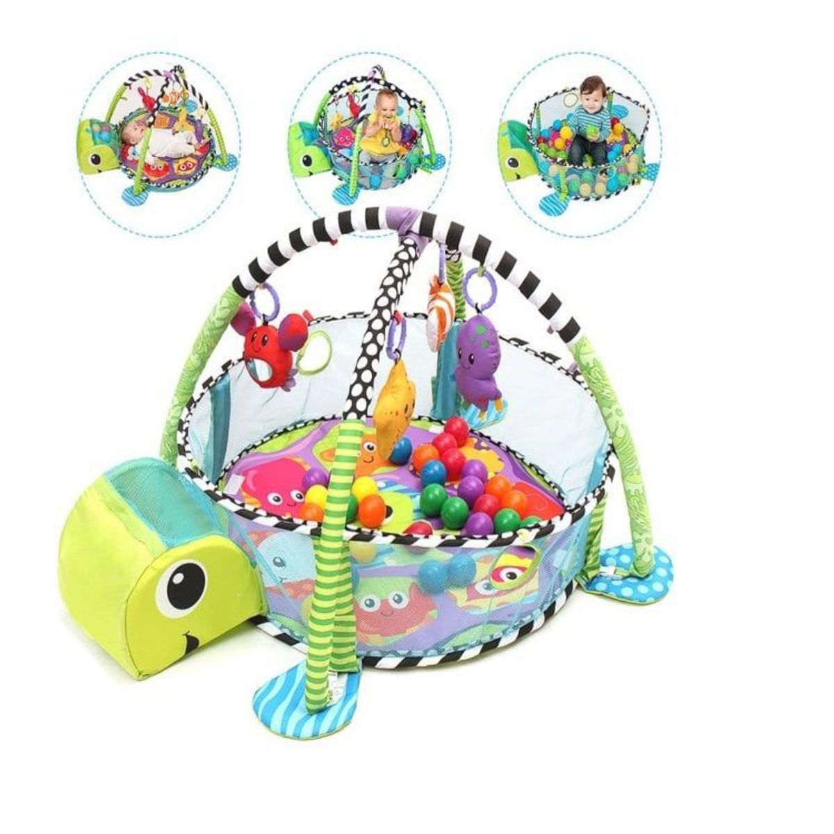 IDEAL - Gimnasio para Bebe 3 en 1 con Piscina Pelotas Tortugita
