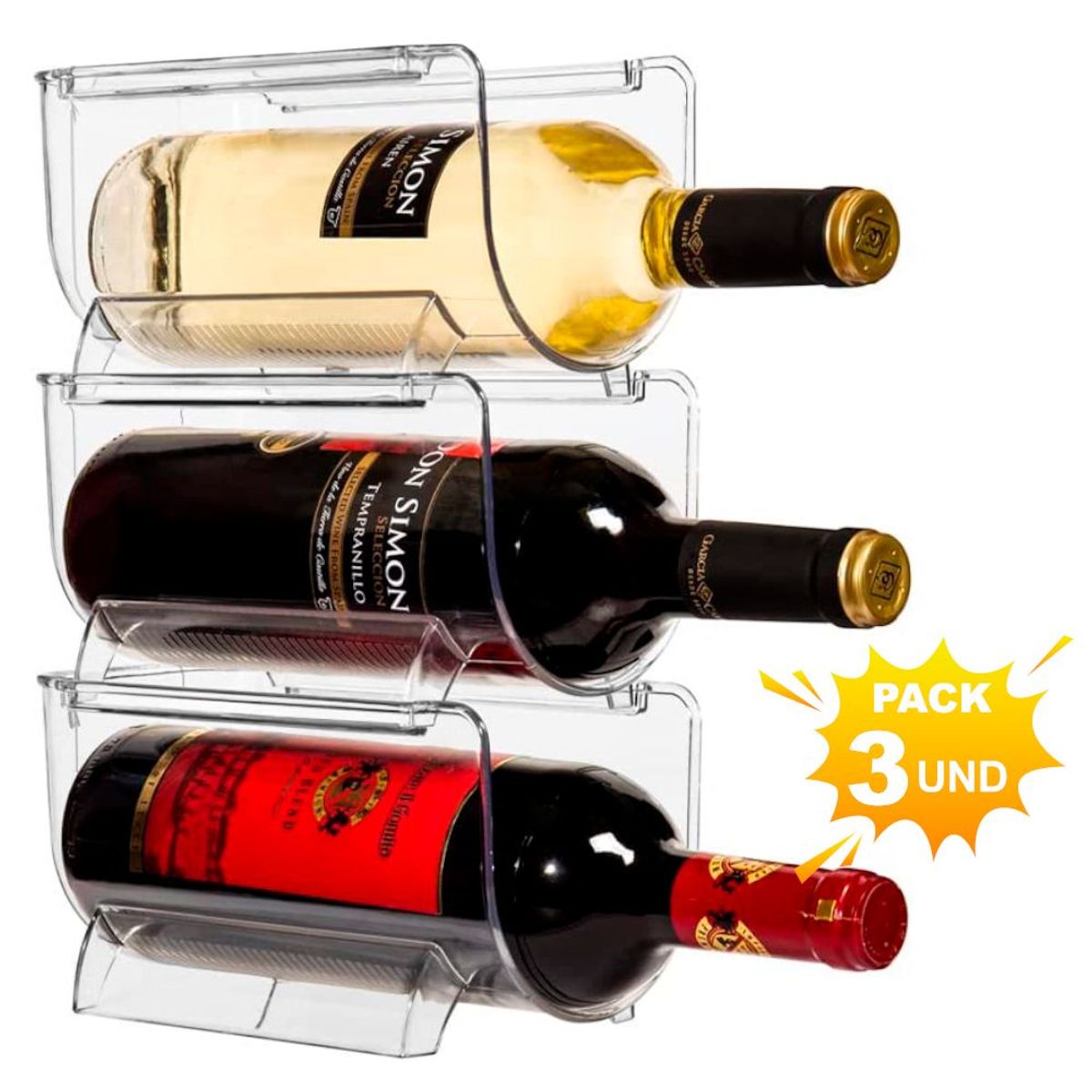 GENERICO - Pack X 3 Organizador Acrílico de Botellas Porta Vino