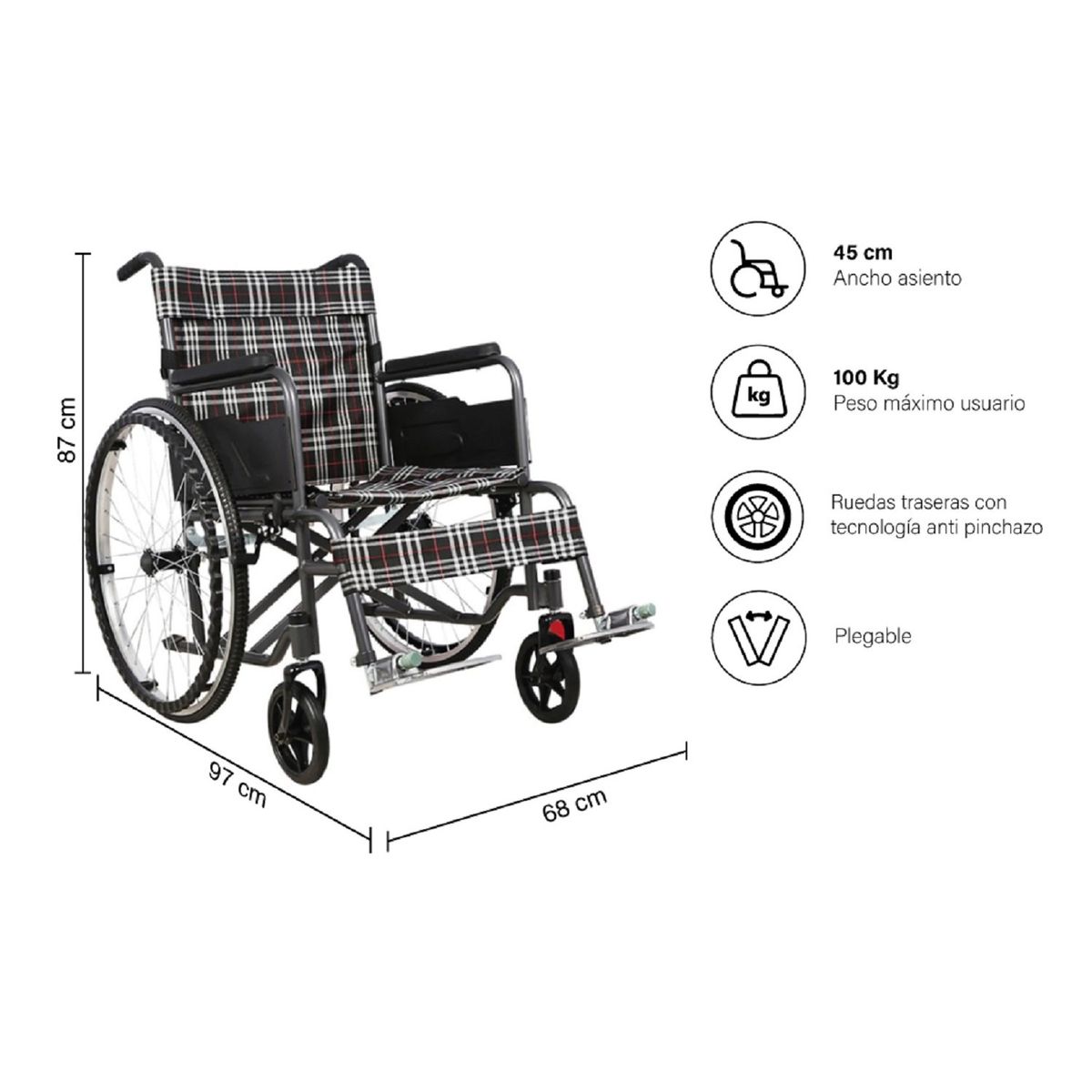 FIRST CARE - Silla de Ruedas Standard Plegable Cuadrille
