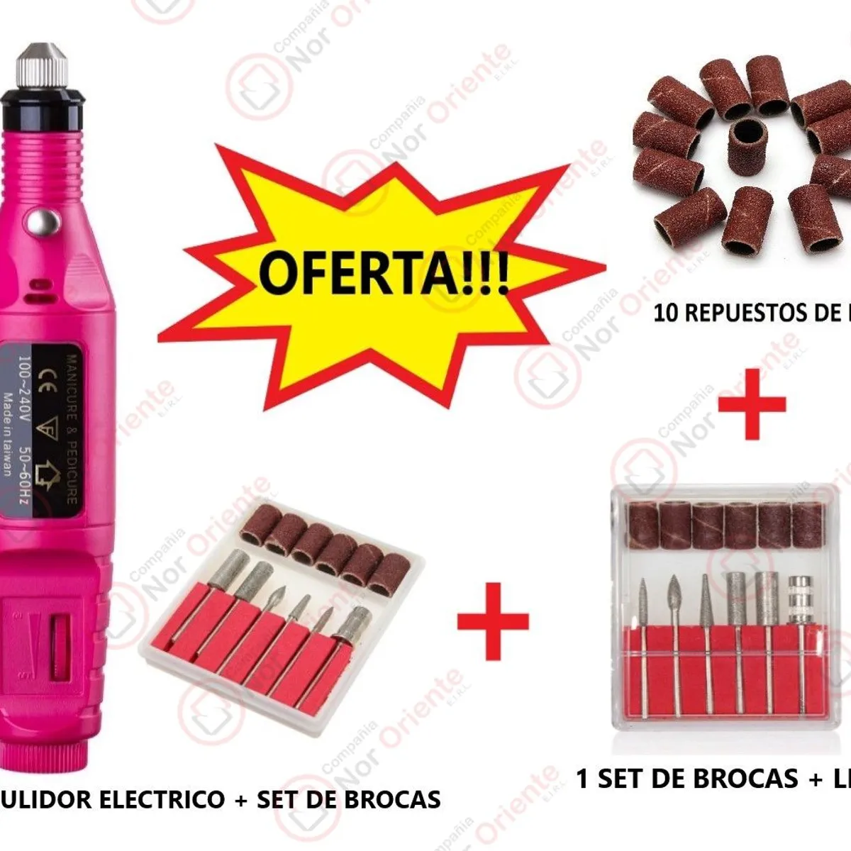 GENERICO - Pulidor De Uñas Eléctrico + 10 Repuestos Lija + kit De Brocas