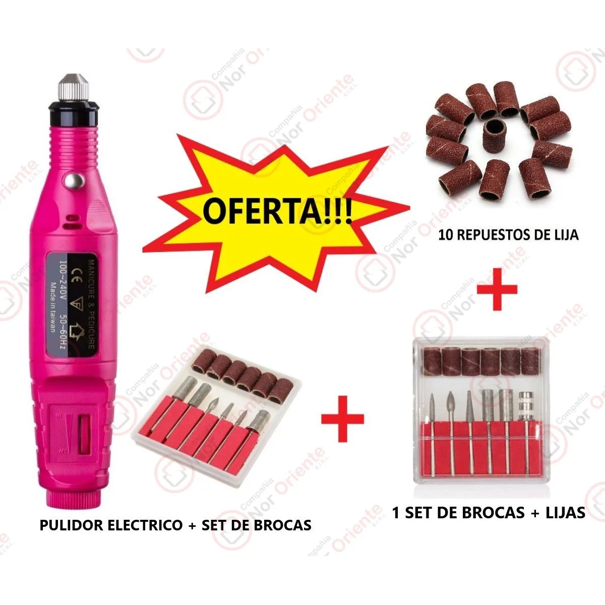 GENERICO - Pulidor De Uñas Eléctrico + 10 Repuestos Lija + kit De Brocas