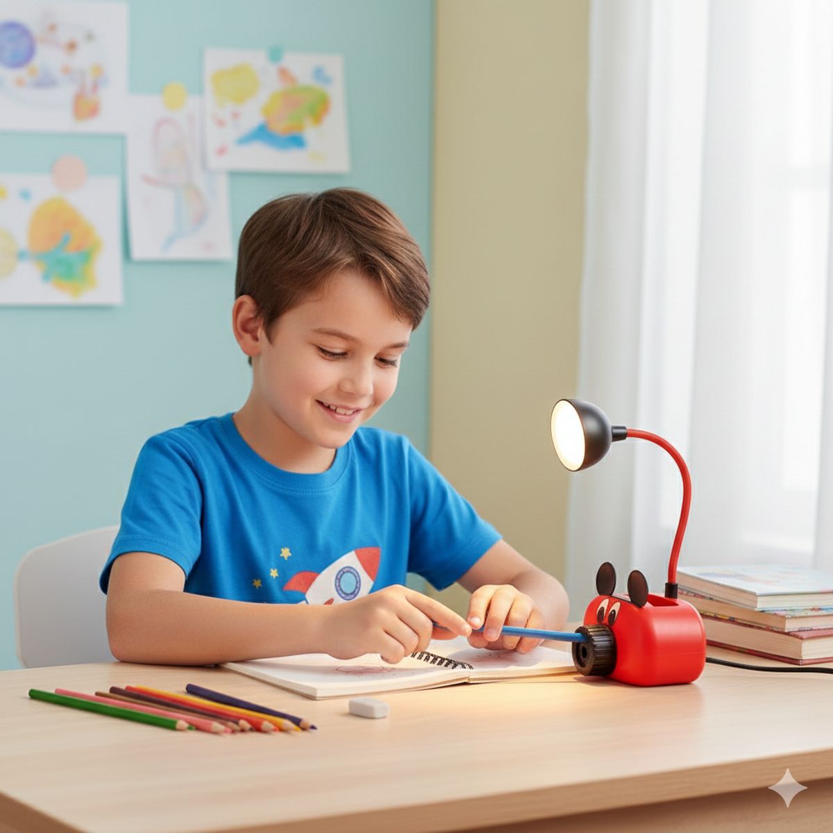 GENERICO - Lámpara de Escritorio Multifuncional Tajador Portalápices Rojo