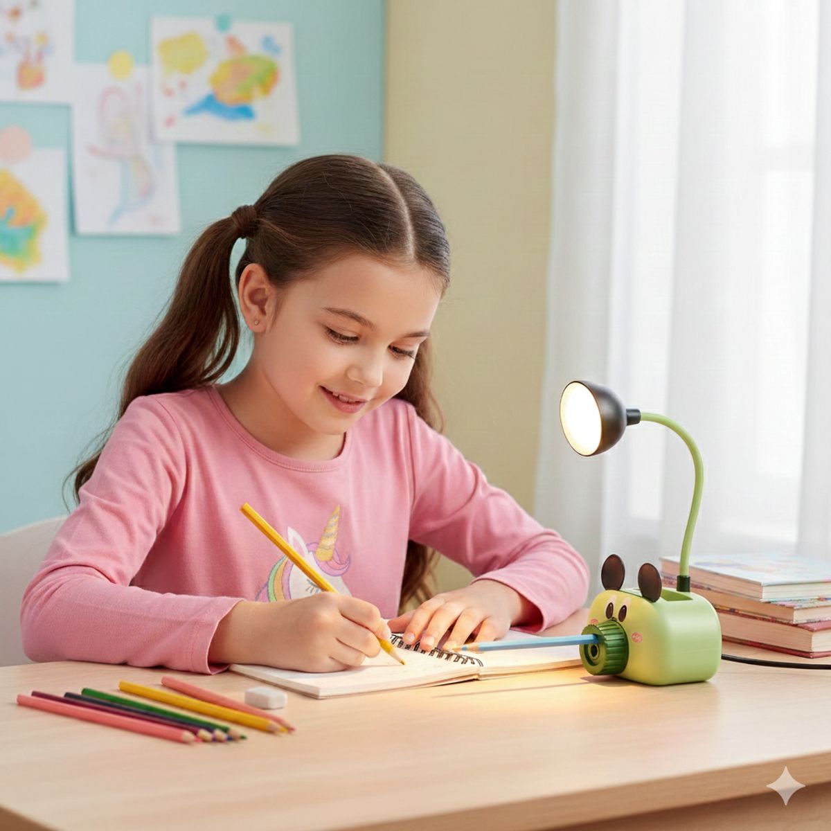 GENERICO - Lámpara de Escritorio Multifuncional Tajador Portalápices Reno Verde