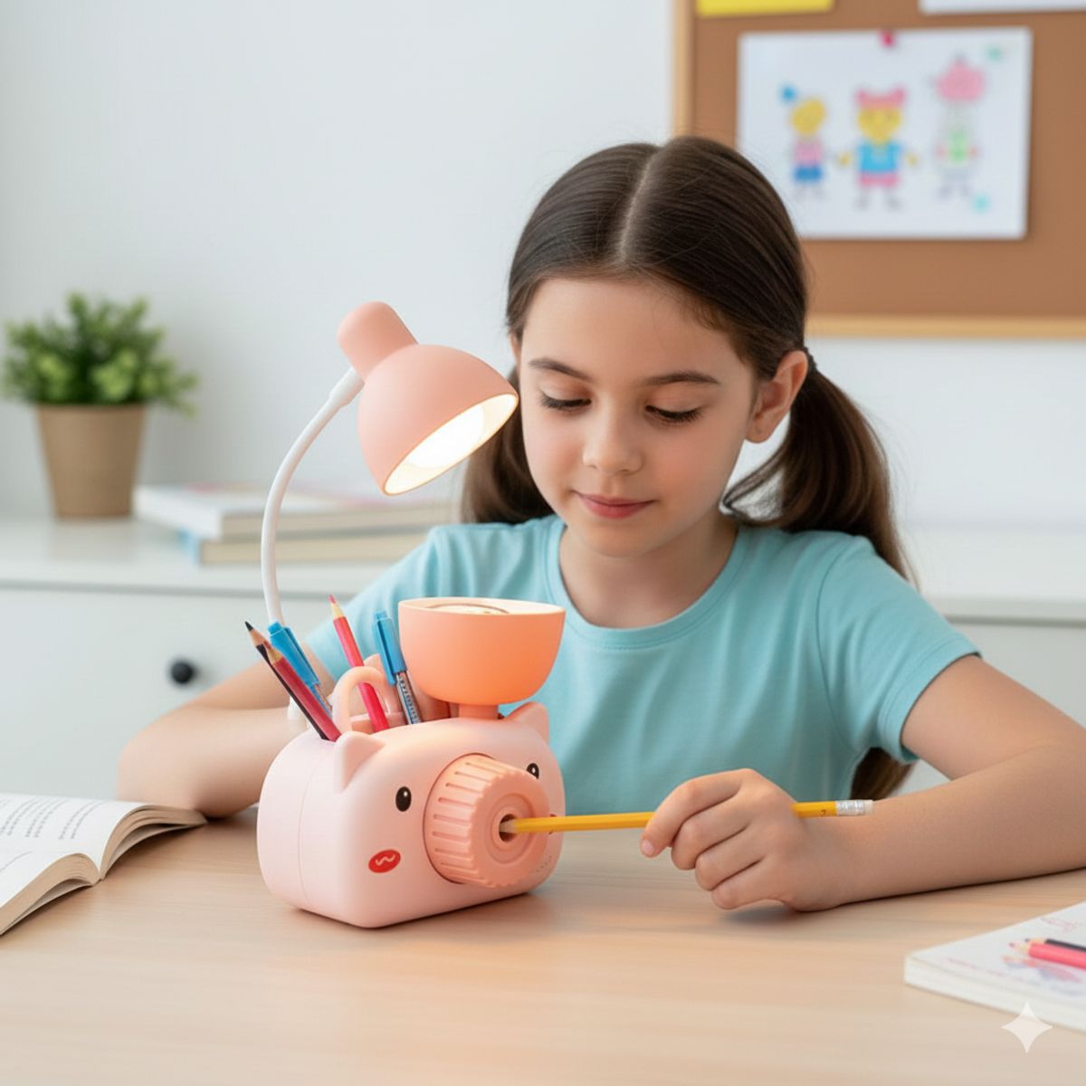 GENERICO - Lámpara de Escritorio Multifuncional Tajador Portalápices Chancho Rosa