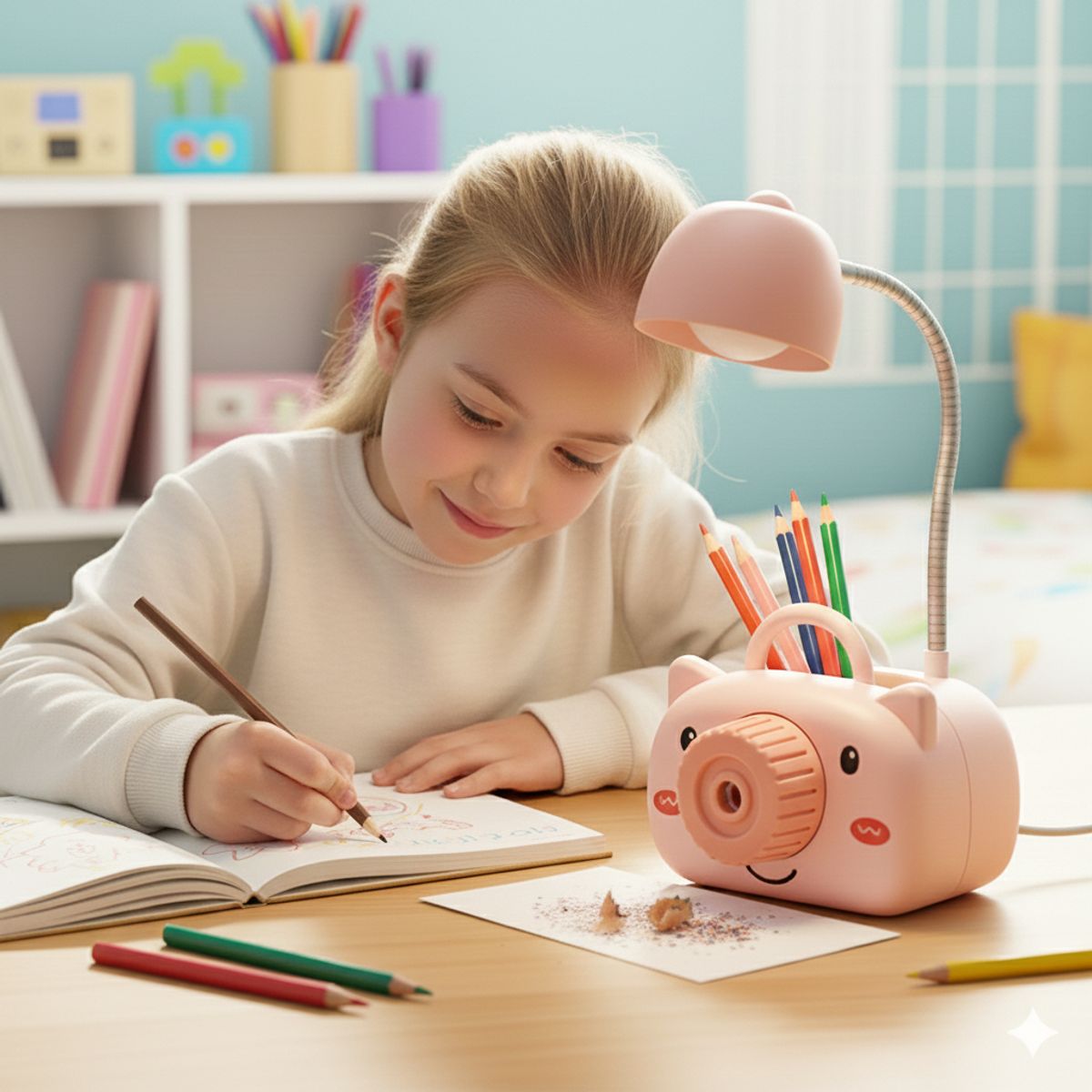 GENERICO - Lámpara de Escritorio Multifuncional Tajador Portalápices Chancho Rosa