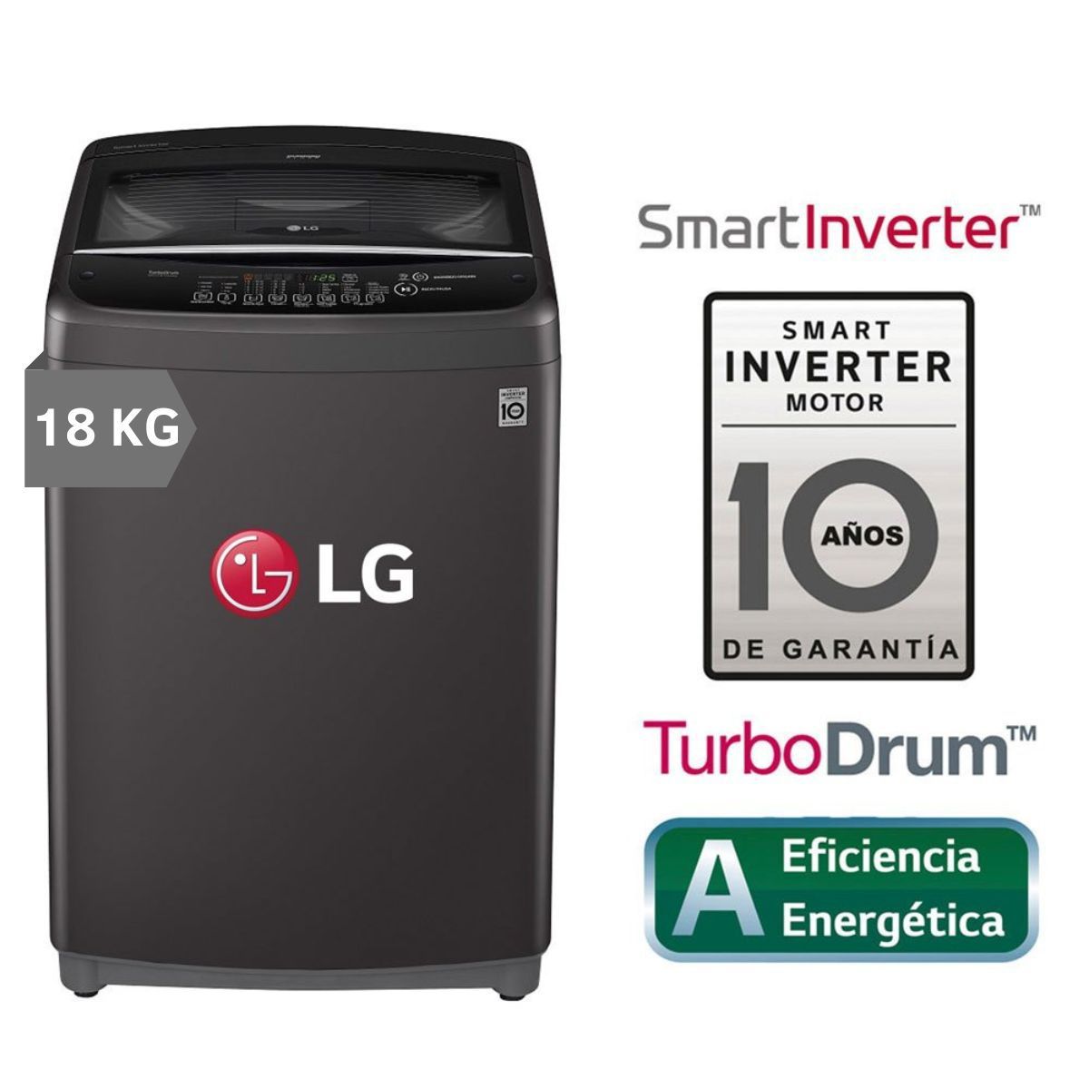 LG - Lavadora LG Carga Superior 18Kg con Smart Inverter WT18BSB - Negro Claro