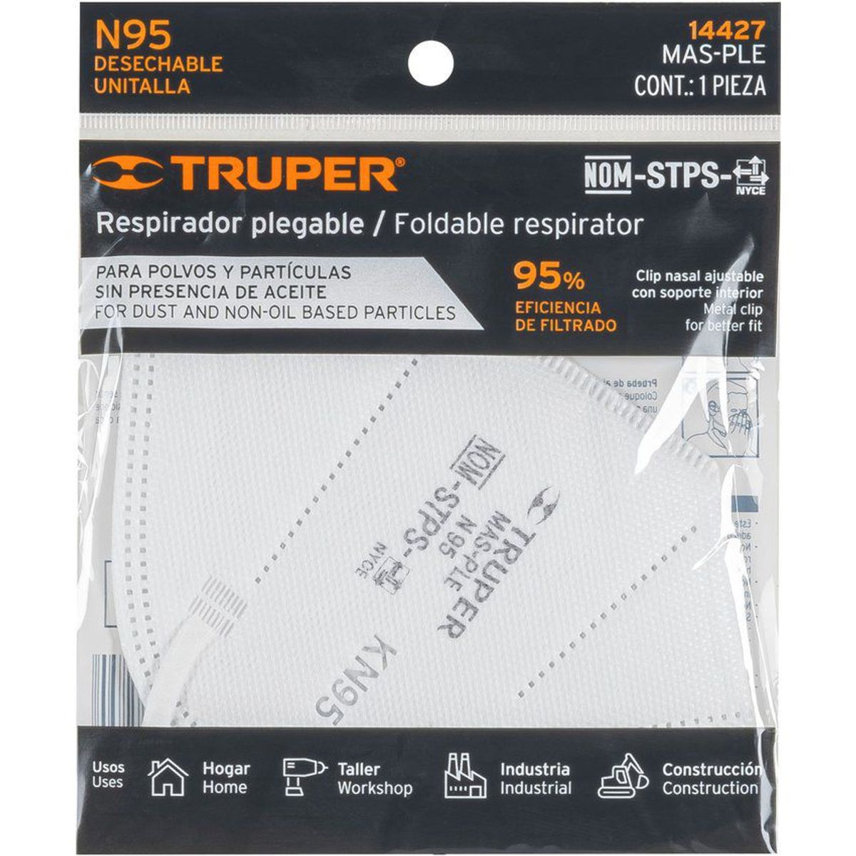 TRUPER - Respirador n95 truper certificada para polvos y partículas