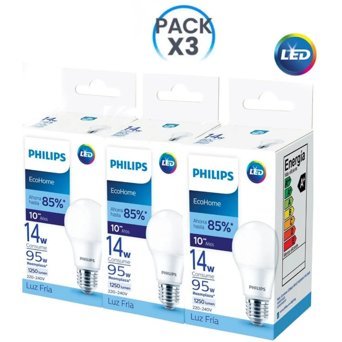 PHILIPS - Foco led philips 14w ecohome / pack 3 unidades