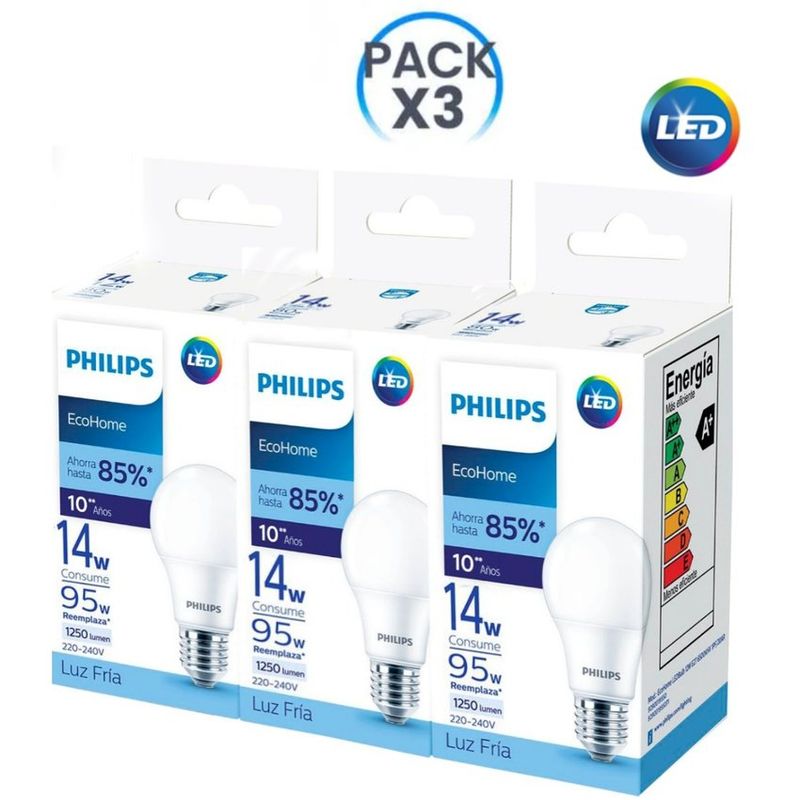 PHILIPS - Foco led philips 14w ecohome / pack 3 unidades