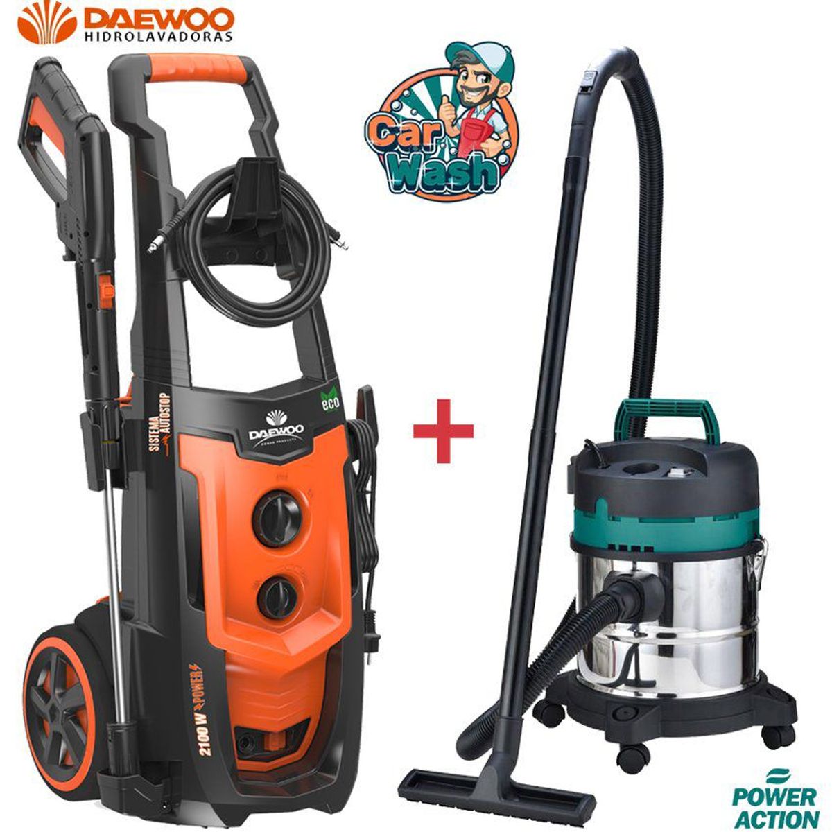DAEWOO - Hidrolavadora 2100w daewoo car wash 140 bar + aspiradora 1600 w