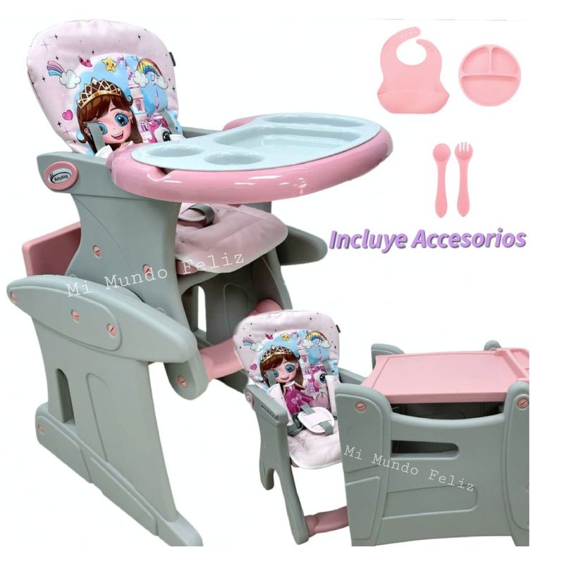 BABY HAPPY - Silla de Comer para Bebe 3 en 1 Plato Babero Pinkys
