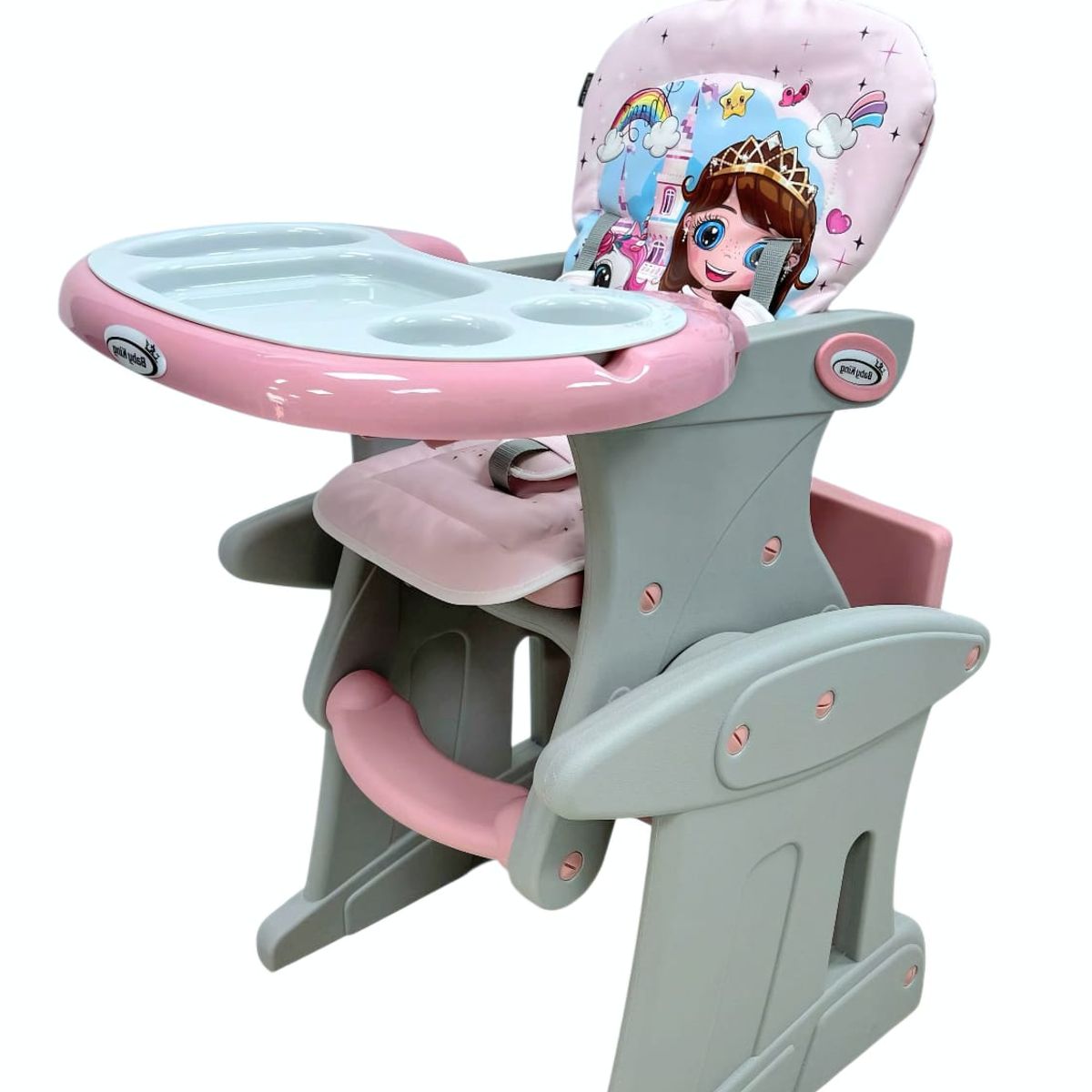 BABY HAPPY - Silla de Comer para Bebe 3 en 1 Plato Babero Pinkys
