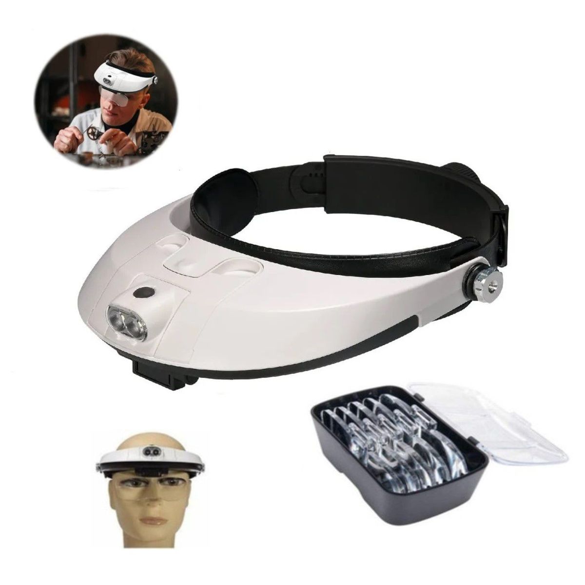 GENERICO - Lupa De Cabeza 5 Lentes Intercambiables Desmontables con Luz Led