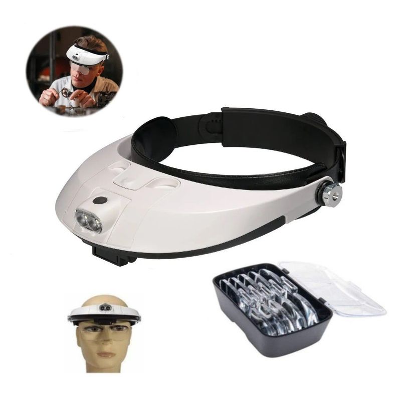 GENERICO - Lupa De Cabeza 5 Lentes Intercambiables Desmontables con Luz Led