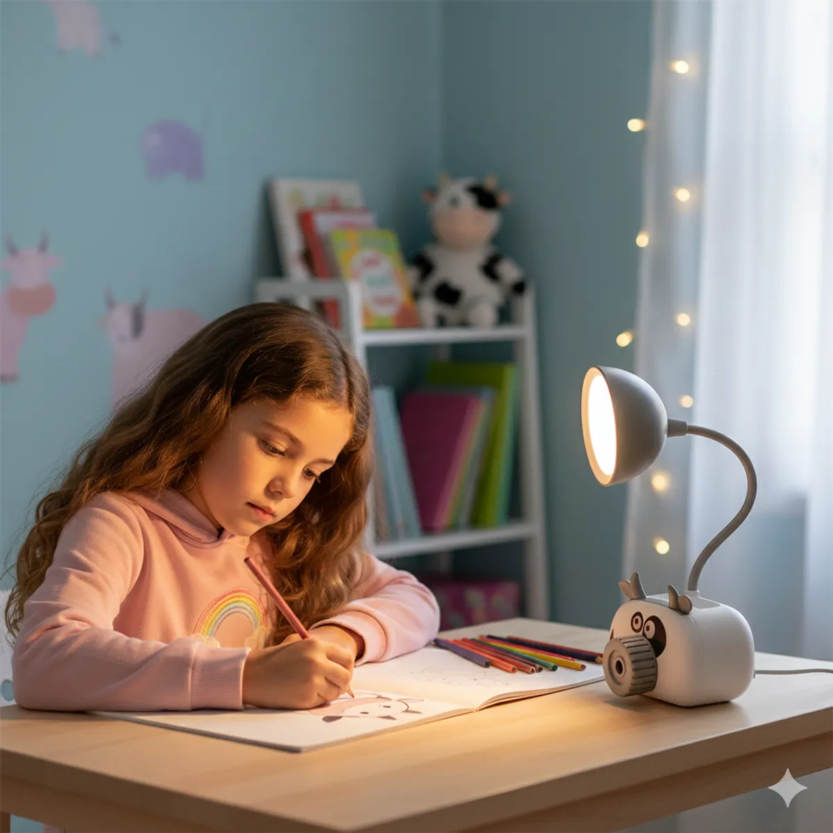 GENERICO - Lámpara de Escritorio Multifuncional Tajador Portalápices Vaca Blanca