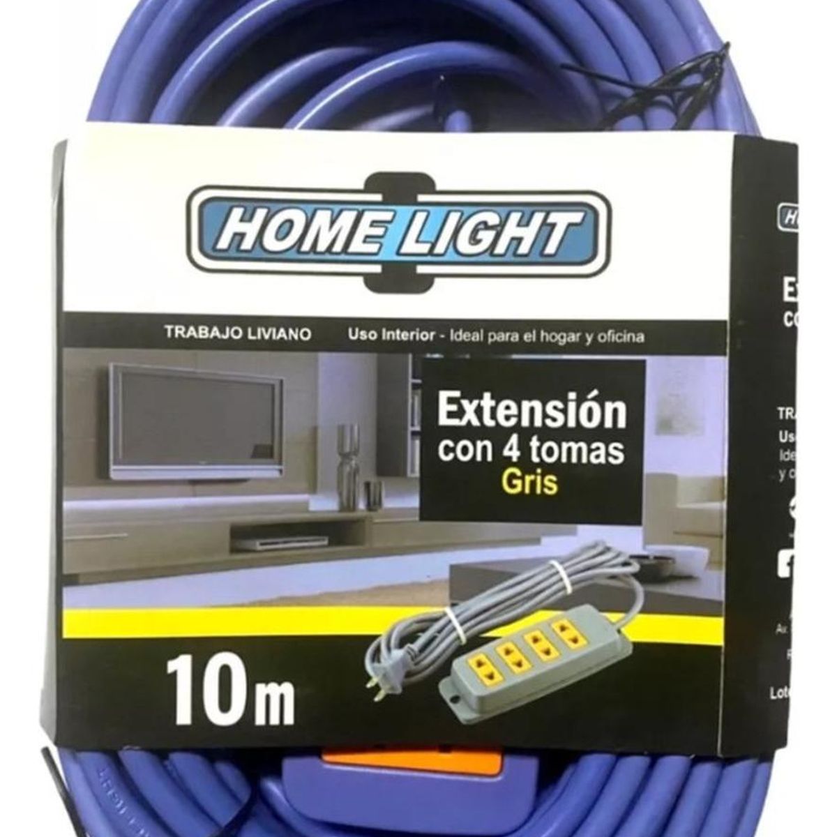 HOME LIGHT - Extensión eléctrica vulcanizado 10 Metros 4 Tomas Home Light Gris