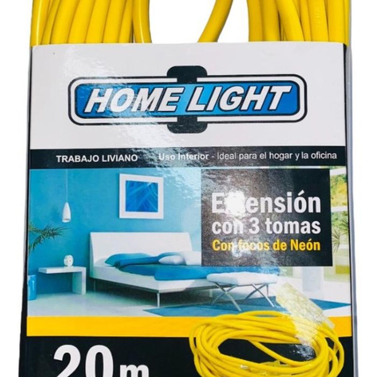 HOME LIGHT - Extensión eléctrica vulcanizado 20 Metros x 3 Tomas Home Light