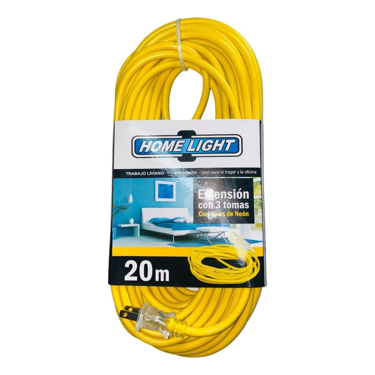 HOME LIGHT - Extensión eléctrica vulcanizado 20 Metros x 3 Tomas Home Light