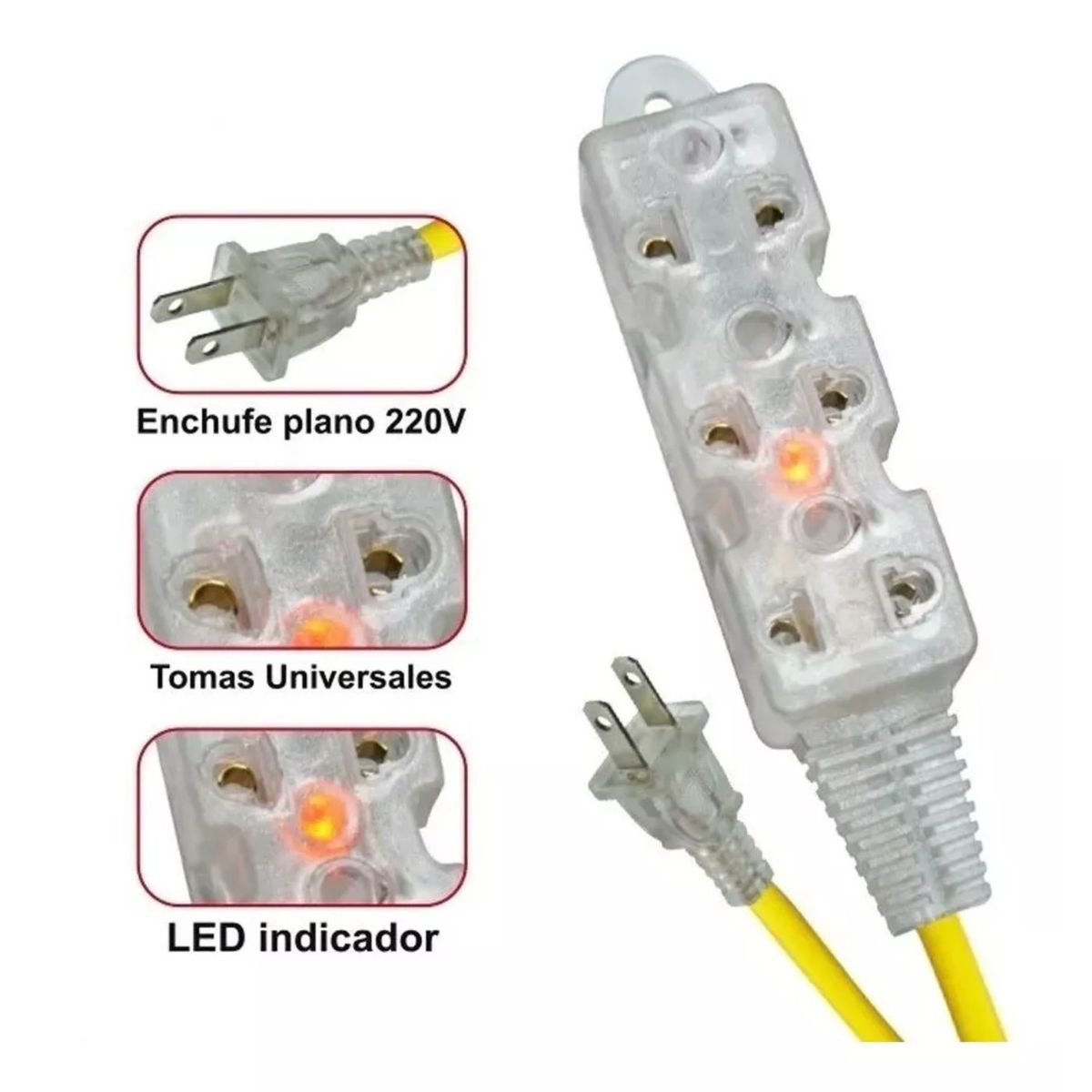 HOME LIGHT - Extensión eléctrica vulcanizado 15 Metros x 3 Tomas Home Light