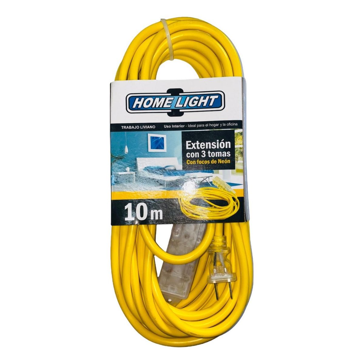 HOME LIGHT - Extensión eléctrica vulcanizado 10 Metros x 3 Tomas Home Light