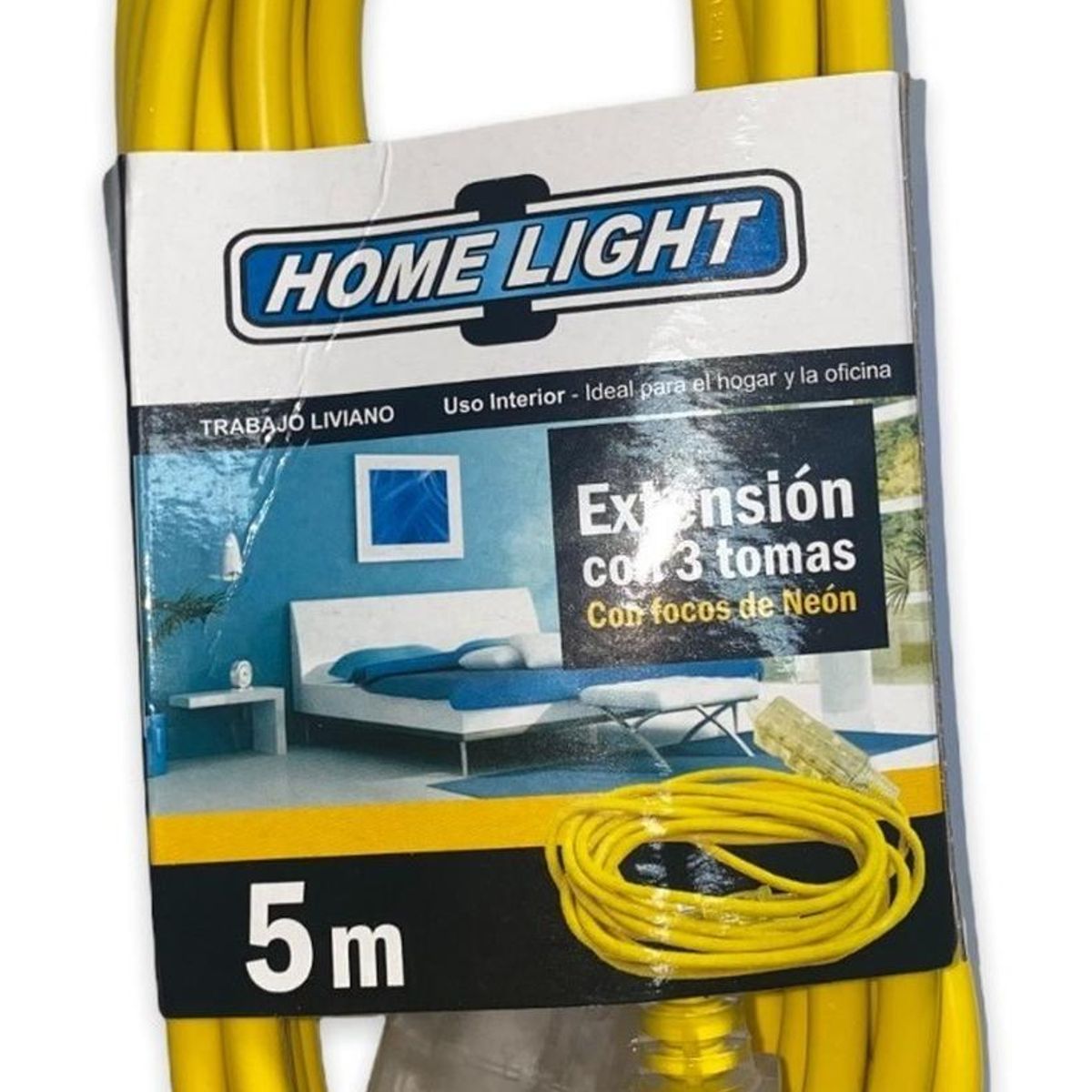 HOME LIGHT - Extensión eléctrica vulcanizado 5 Metros x 3 Tomas Home Light