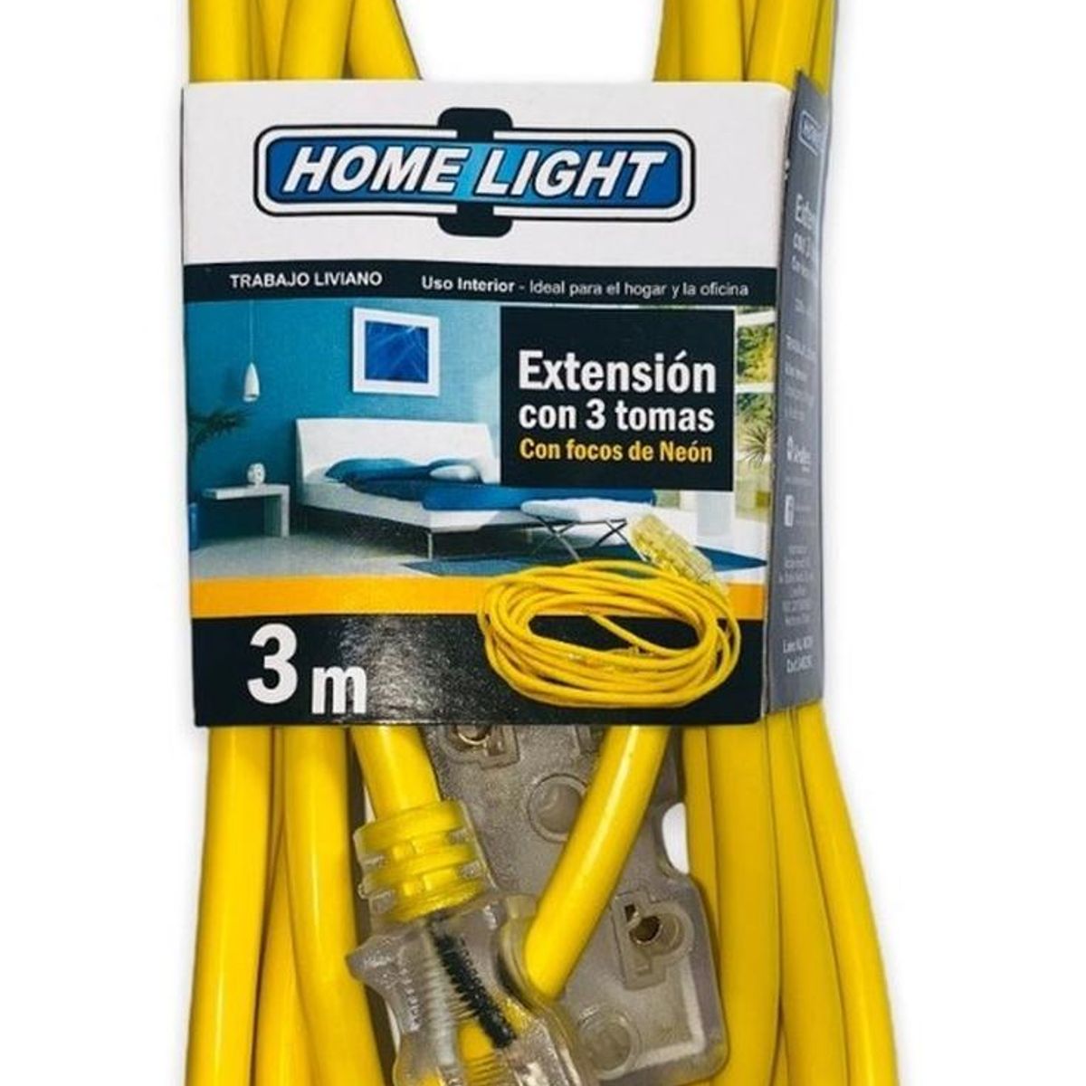 HOME LIGHT - Extensión eléctrica vulcanizado 3 Metros x 3 Tomas Home Light