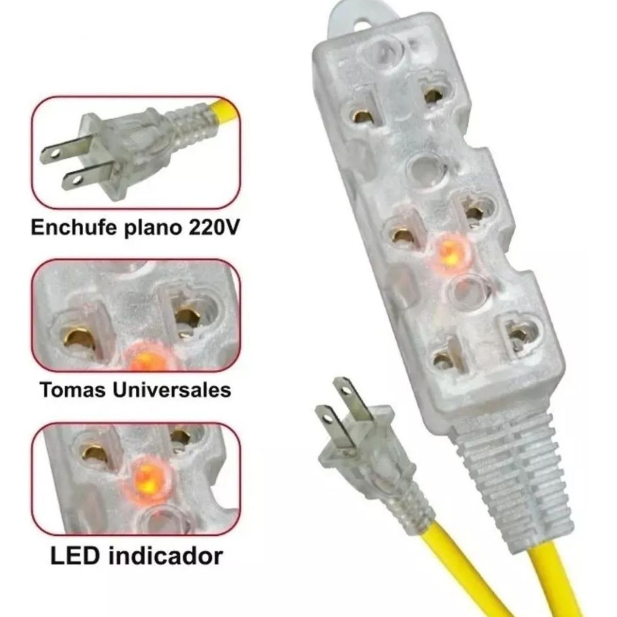 HOME LIGHT - Extensión eléctrica vulcanizado 3 Metros x 3 Tomas Home Light