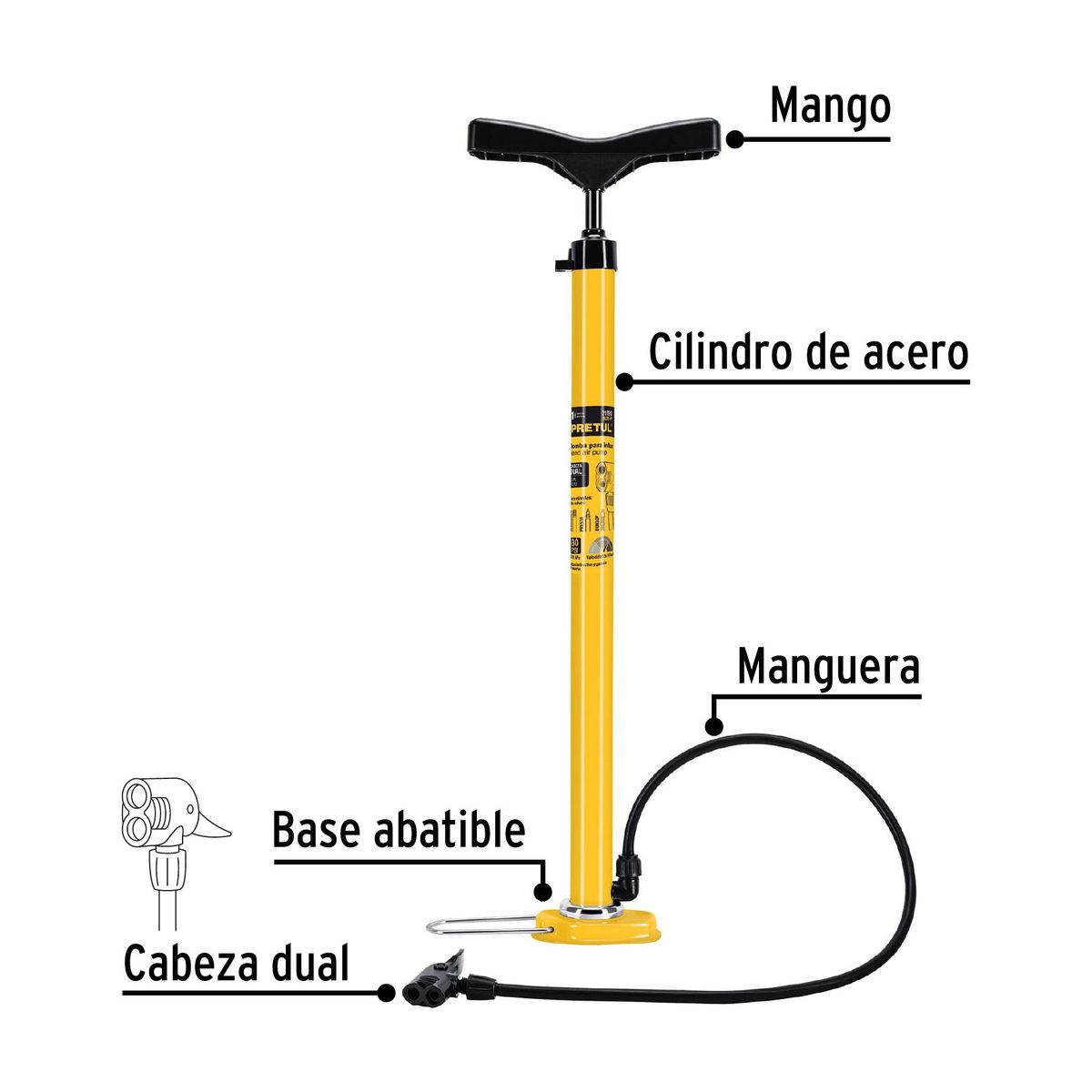 PRETUL - Inflador para Bicicleta Bomba de Aire 80 PSI Pretul