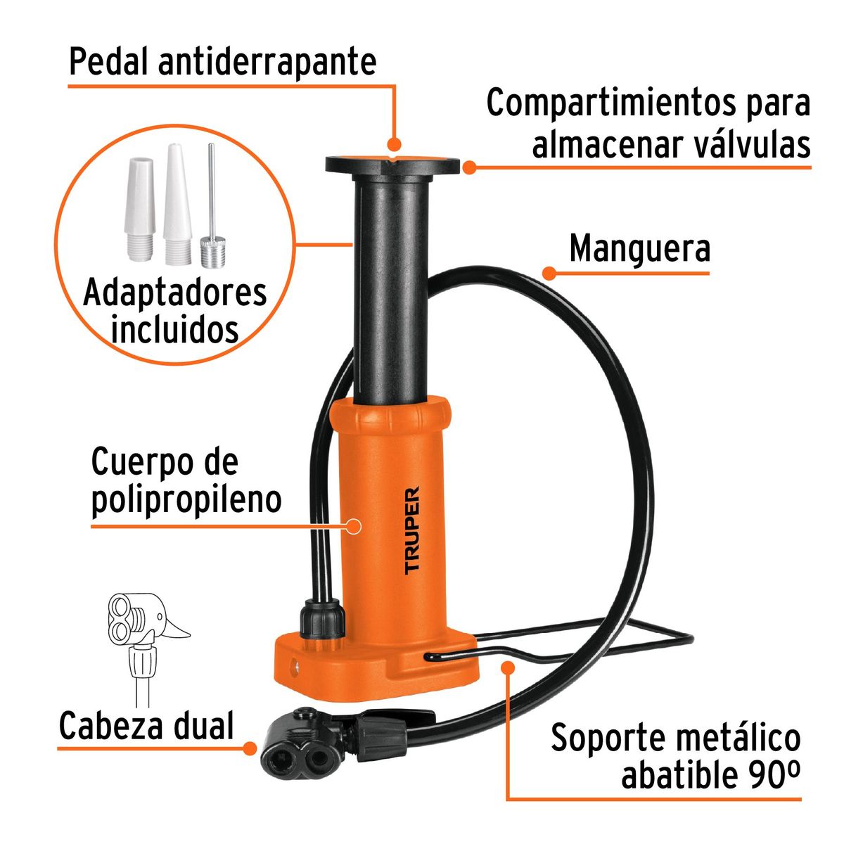 TRUPER - Inflador de Pedal para bicicleta pelota 60 PSI Truper