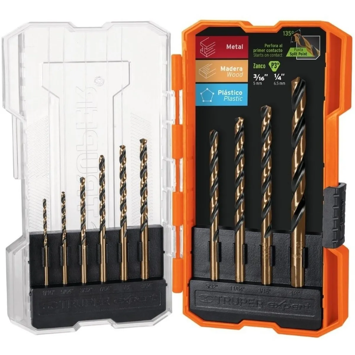 TRUPER - Juego de 10 brocas HSS para metal en estuche, Truper Expert