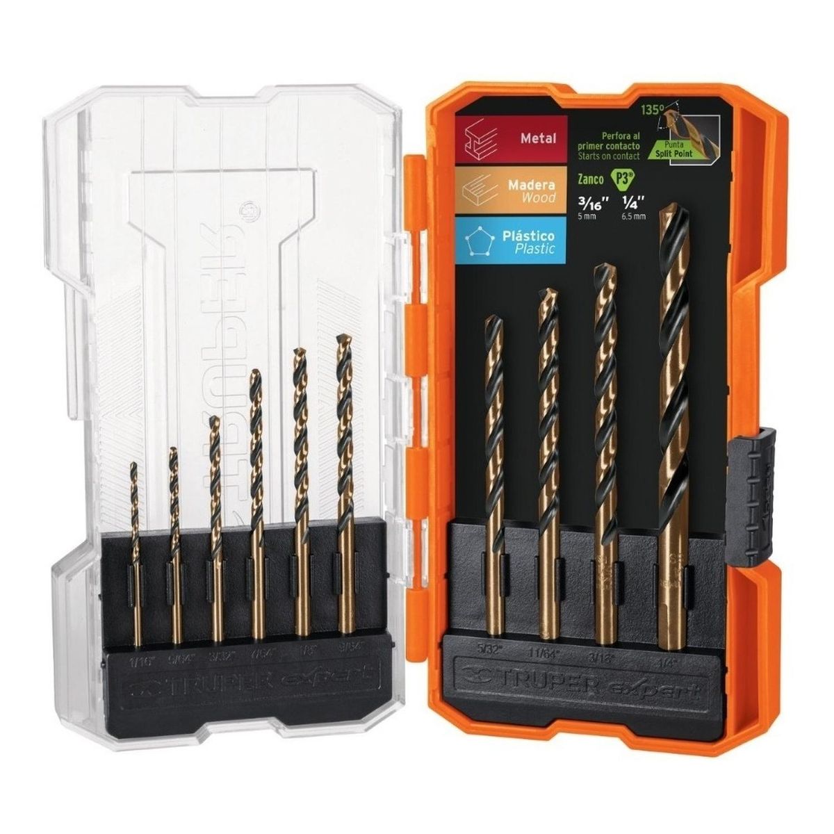 TRUPER - Juego de 10 brocas HSS para metal en estuche, Truper Expert