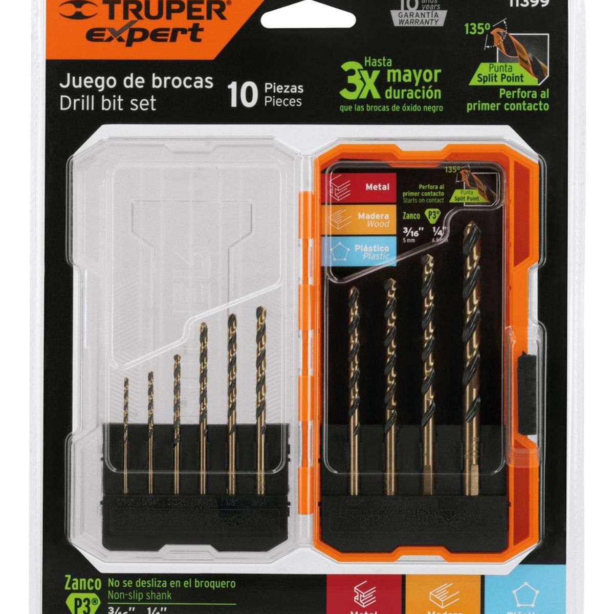 TRUPER - Juego de 10 brocas HSS para metal en estuche, Truper Expert