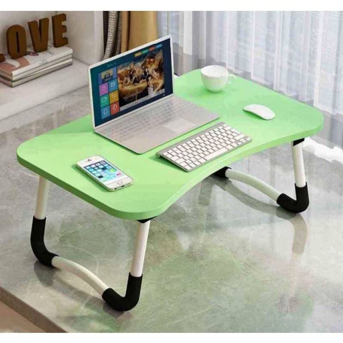 GENERICO - Mesa plegable portátil para Laptop con Ranura y Posavasos Verde