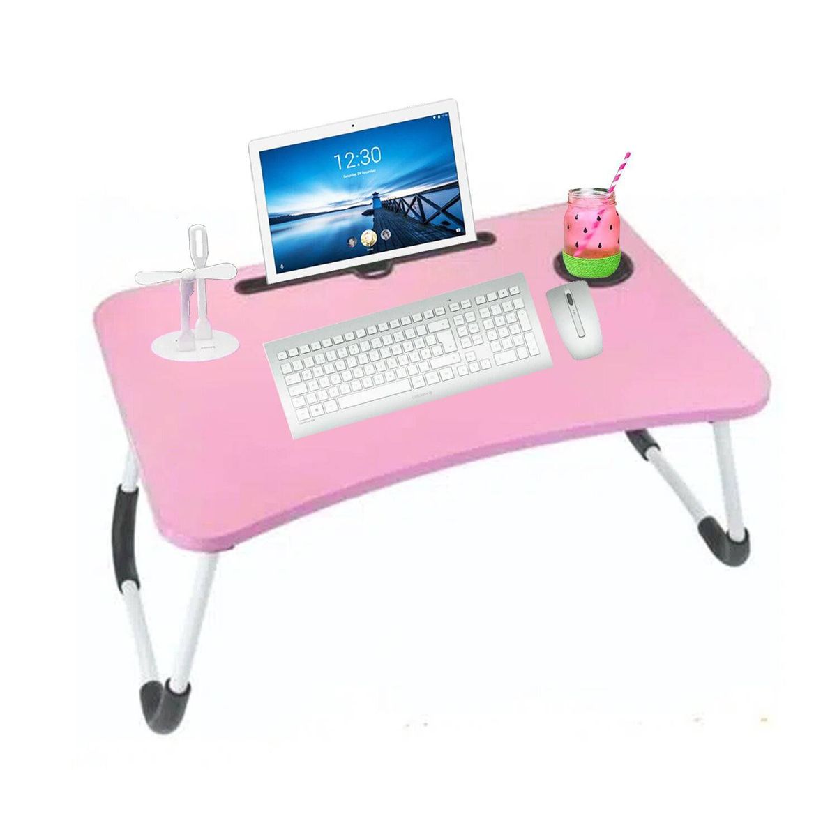 GENERICO - Mesa plegable portátil para Laptop con Ranura y Posavasos Rosado