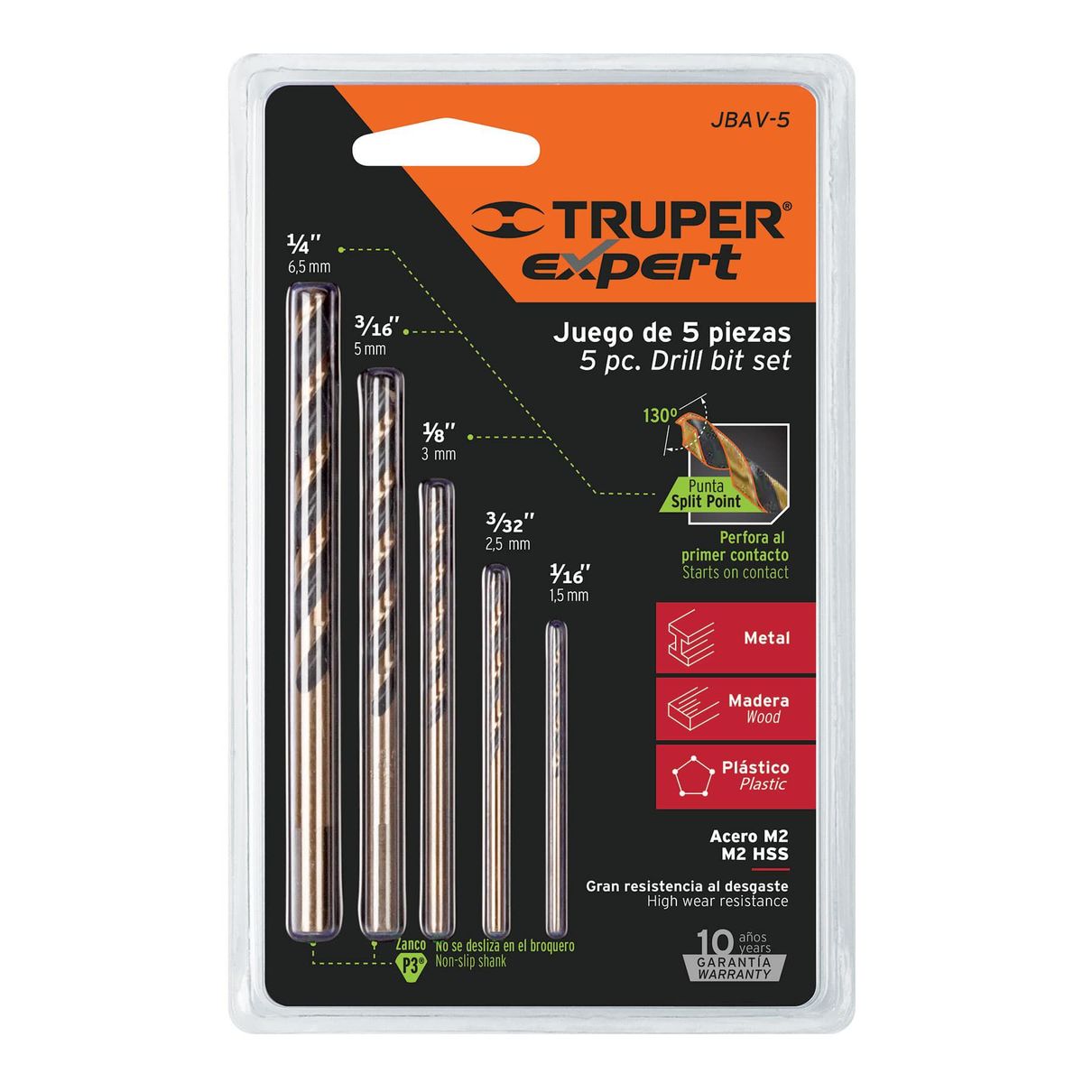 TRUPER - Juego de 5 brocas HSS para metal, Truper Expert