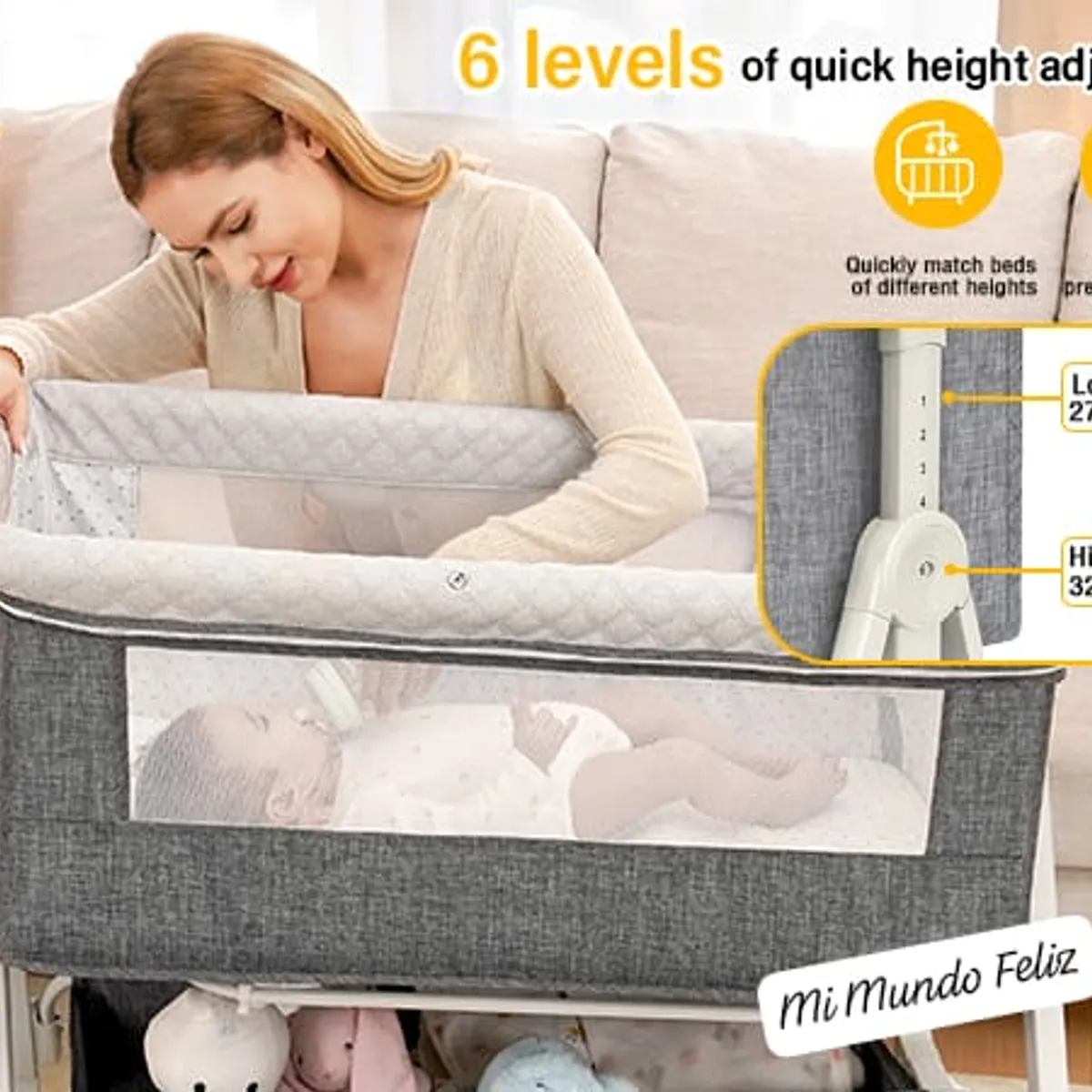 BEBE - Cuna Colecho para Bebe Funcion Antireflujo 6 Niveles Altura