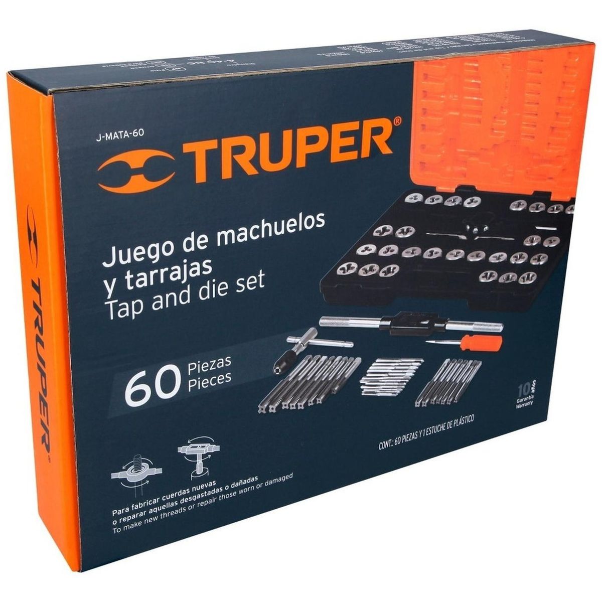 TRUPER - Juego de 60 piezas de machuelos y tarrajas, Truper