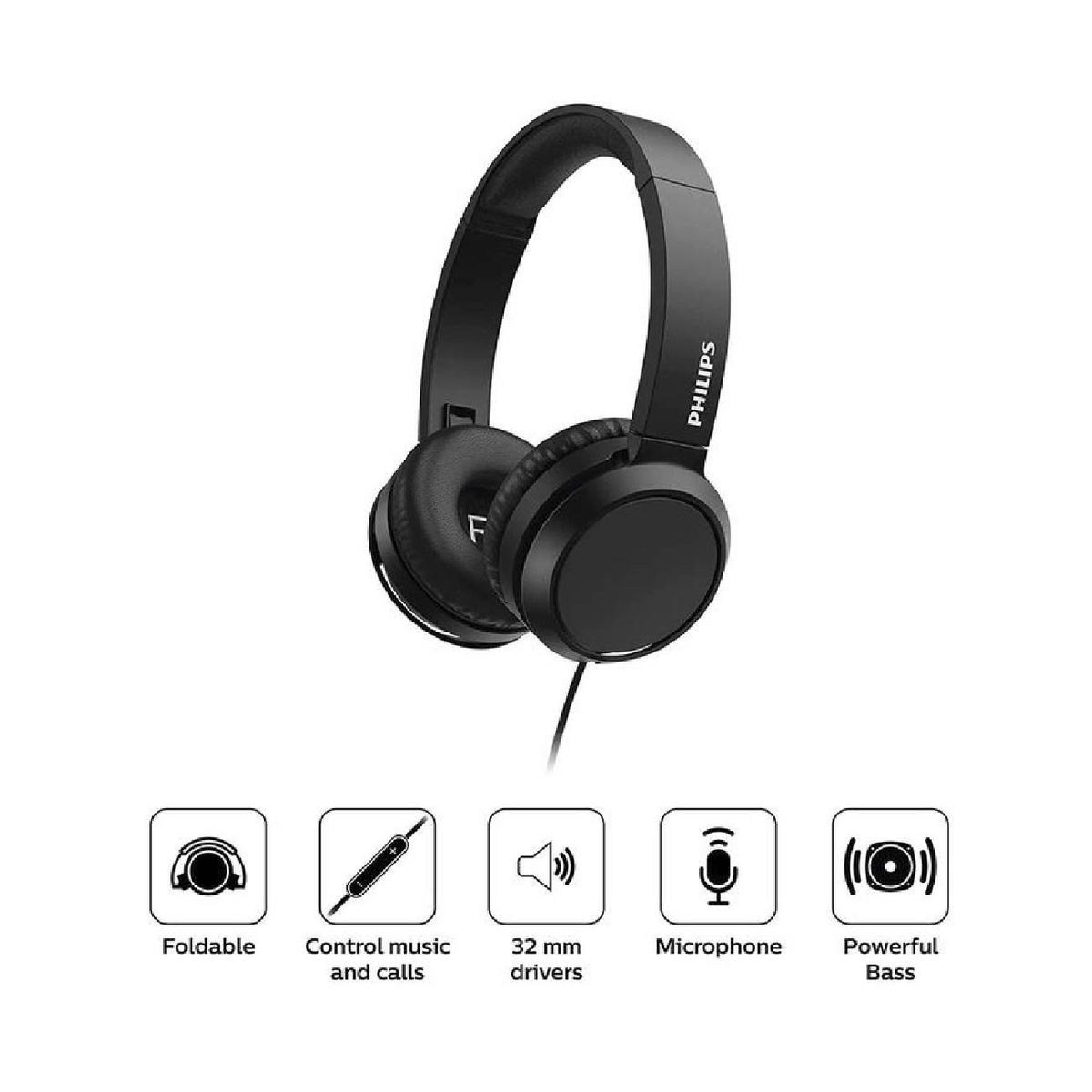 PHILIPS - Audífono CMicrof philips TAH4105BK Extra Bass Plegable Black