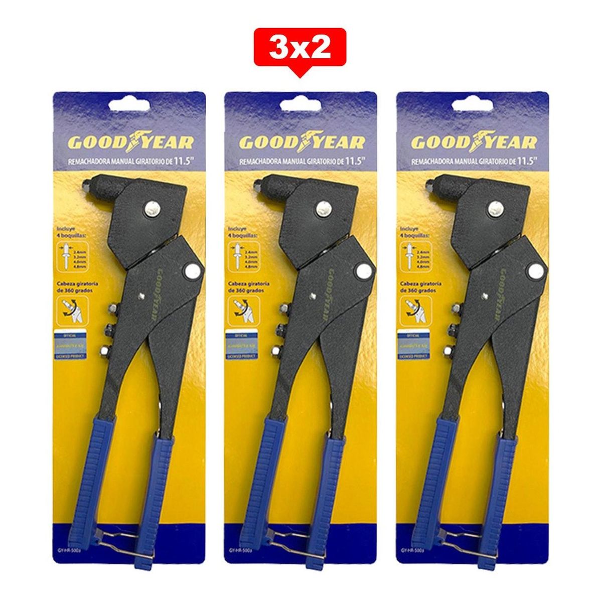 GOODYEAR - Remachadora Manual Goodyear Aluminio  11.5" Giratoria 360 3X2