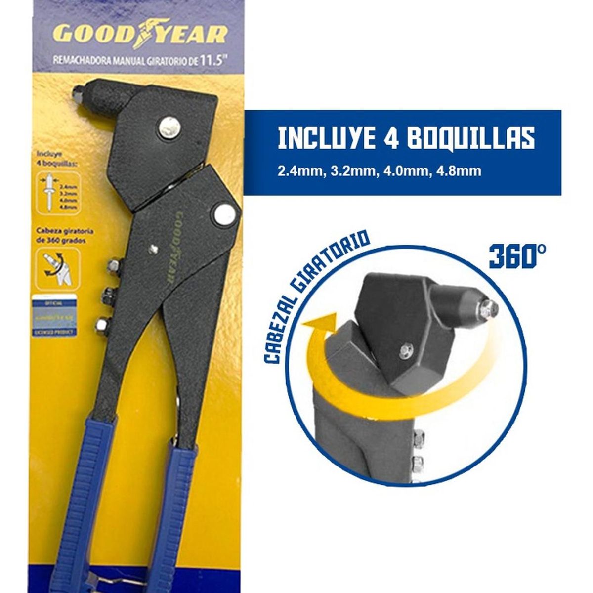 GOODYEAR - Remachadora Manual Goodyear Aluminio  11.5" Giratoria 360 3X2