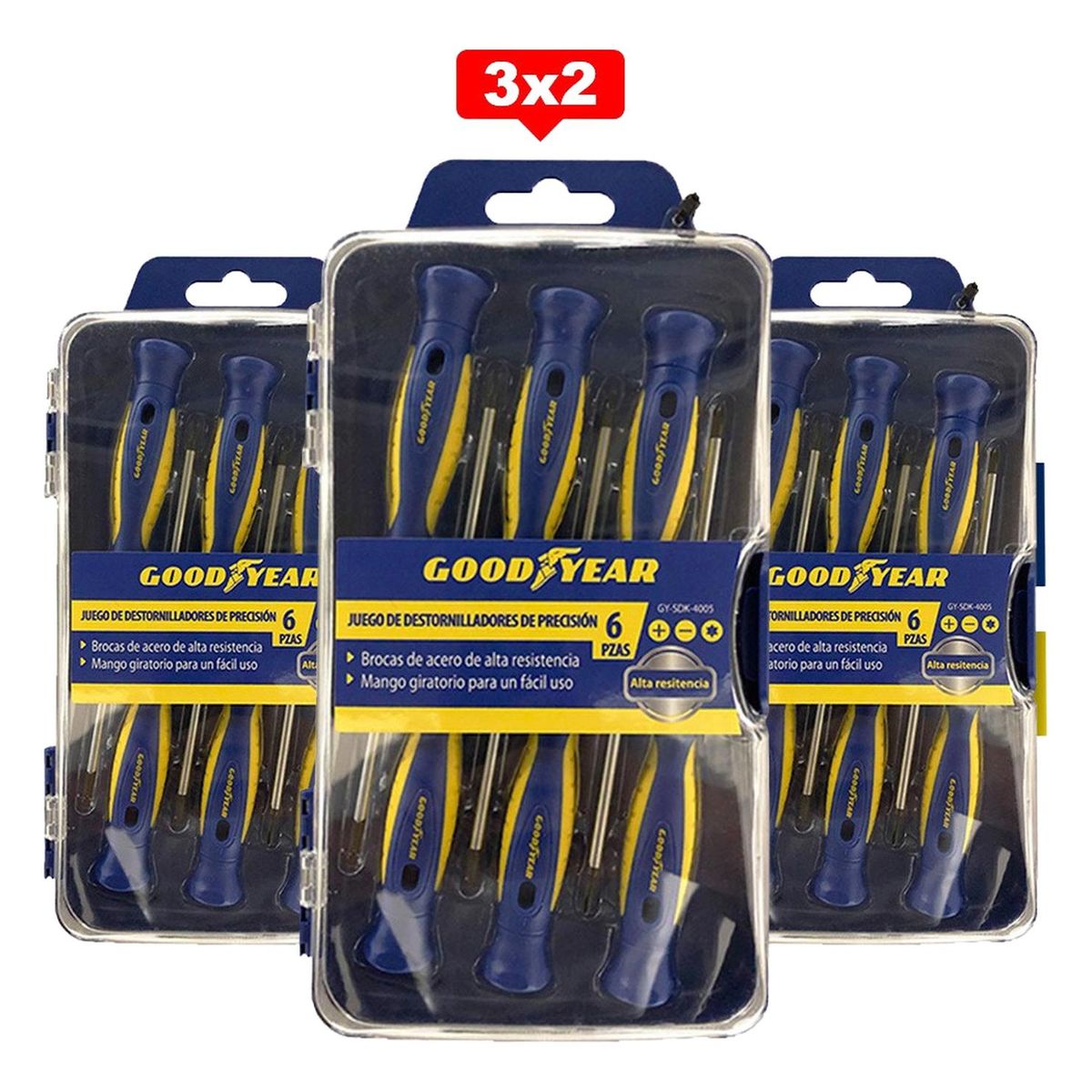 GOODYEAR - Destornilladores Puntas Precisión Goodyear Set 6 Piezas 3X2