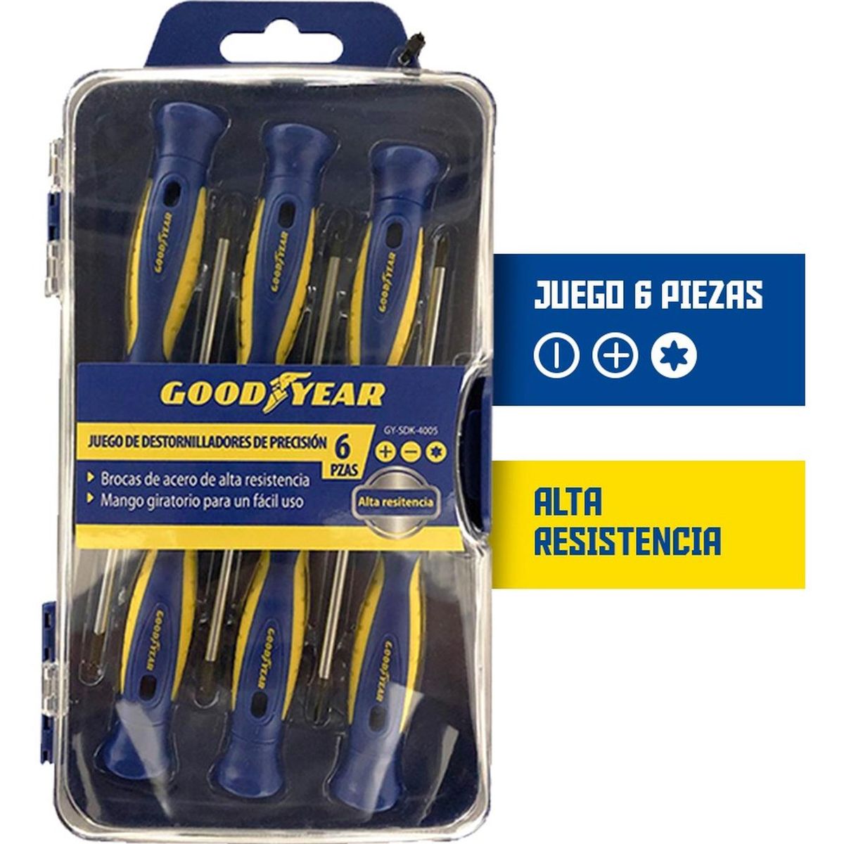 GOODYEAR - Destornilladores Puntas Precisión Goodyear Set 6 Piezas 3X2