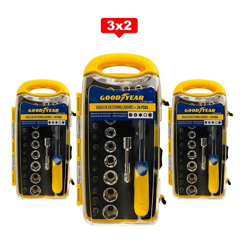 GOODYEAR - Destornilladores Puntas Dados Goodyear Set 26pcs 3X2