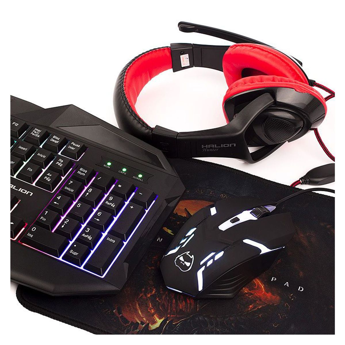 HALION - Combo Gamer 4 en 1 Halion HA-403C Hunter Tec/Mouse/Parlante/auricular