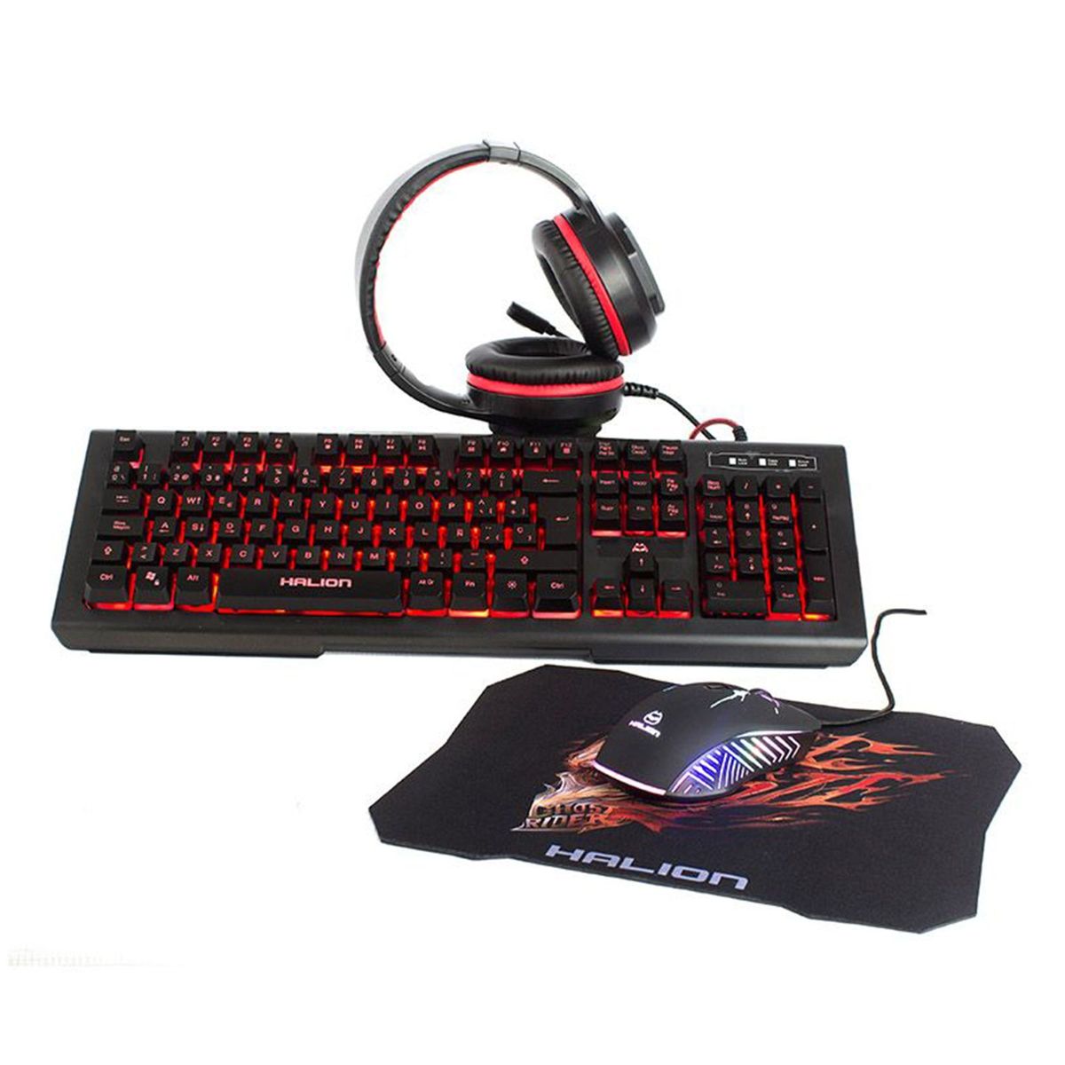 HALION - Combo Gamer 4 en 1 Halion HA-880C Pantro Tecla/Mouse/Auricular/Pad