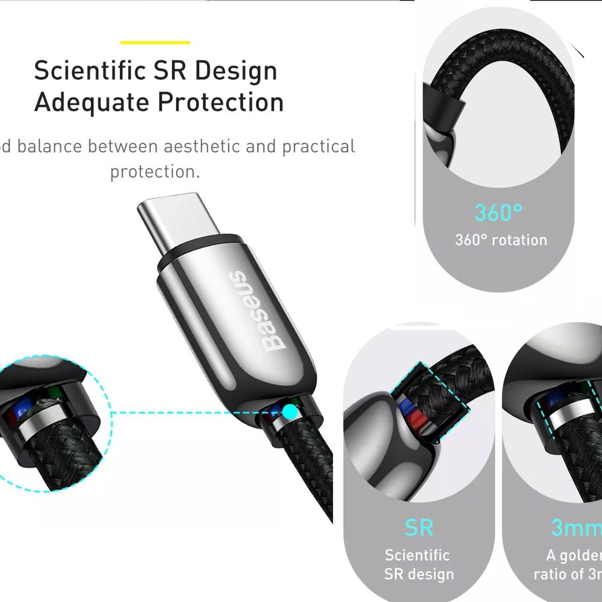 BASEUS - Baseus Cable USB Tipo C 100W 2M Fast Charger Laptop Nintendo Switch