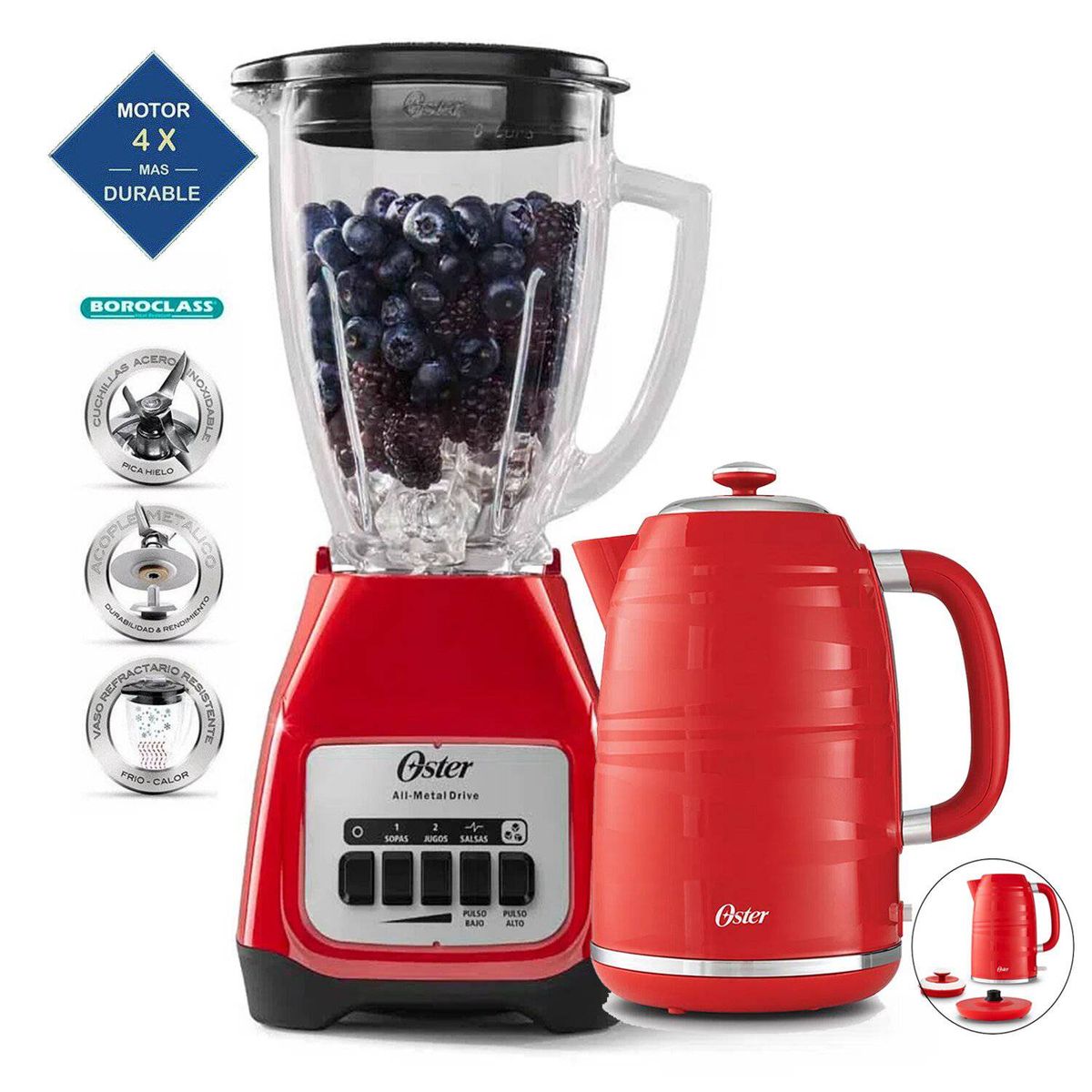OSTER - Combo Oster Licuadora 2 Velocidades BLSTKAG-RPB + Hervidor 1.7lt