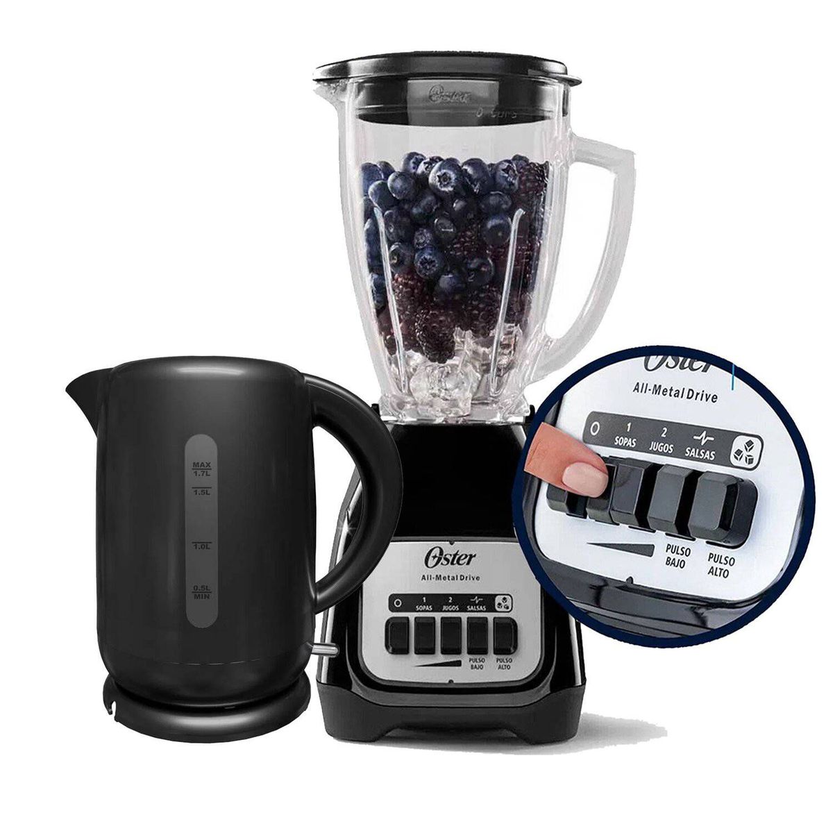 OSTER - Combo Licuadora Oster BLSTKAG-BPB 2 Vel + Hervidor BVSTKT3101