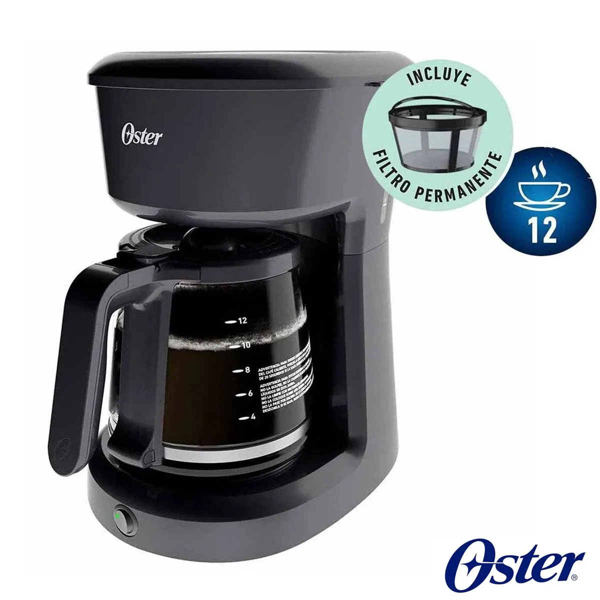 OSTER - Cafetera Oster 12 Tazas con Filtro Permanente BVSTDCS12B